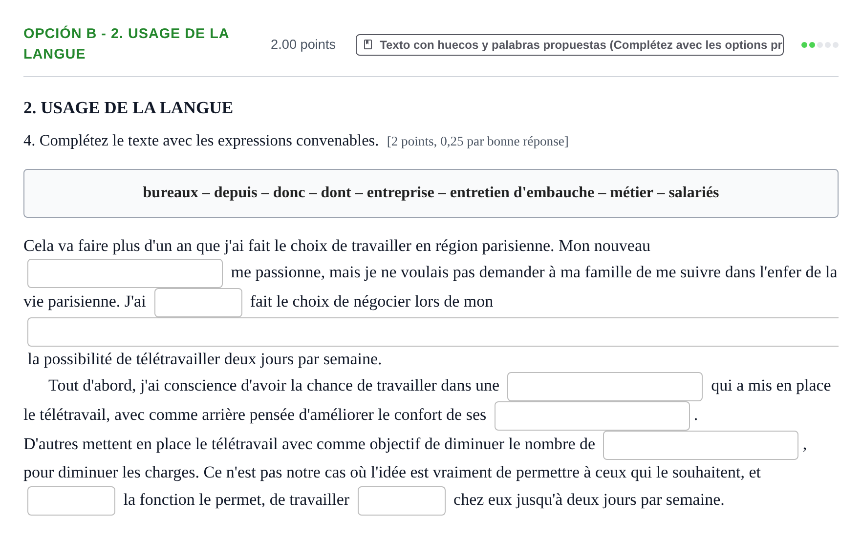 Enunciado: Opción B - 2. Usage de la langue · Francés PAU Navarra Ordinaria 2021