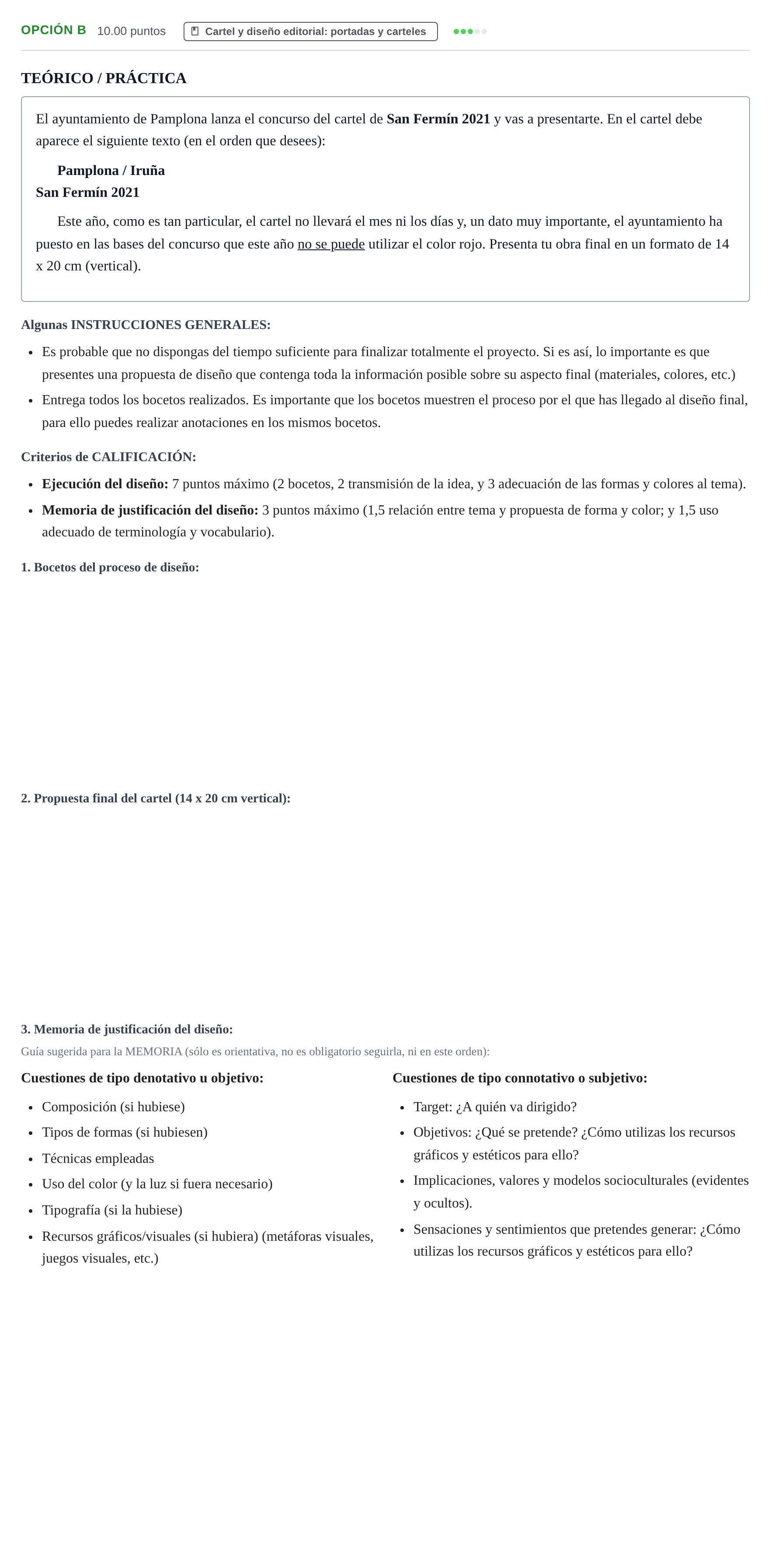 Enunciado: Opción B · Diseño PAU Navarra Ordinaria 2021