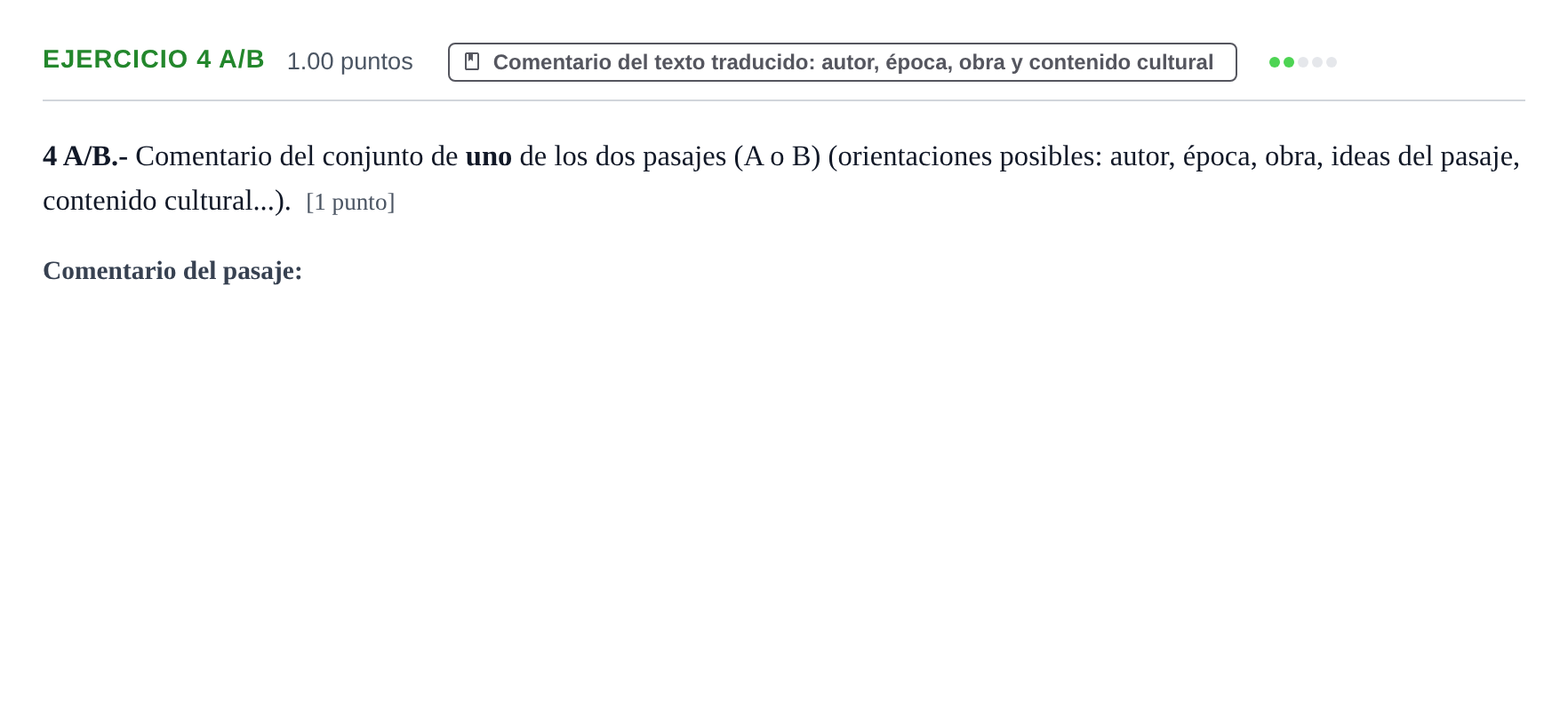 Enunciado: Ejercicio 4 A/B · Griego II PAU Navarra Ordinaria 2021