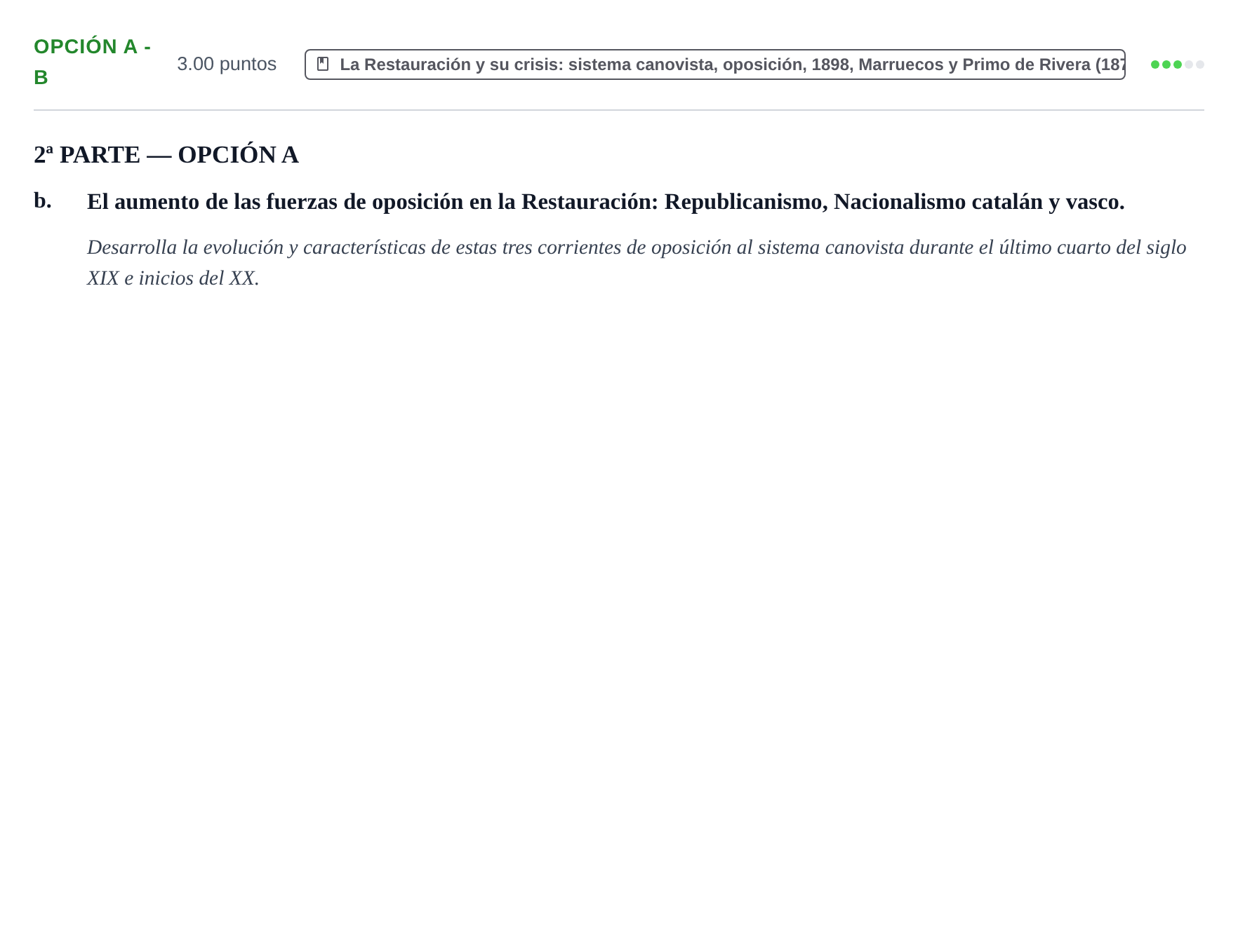 Enunciado: Opción A - b · Historia de España PAU Navarra Ordinaria 2021