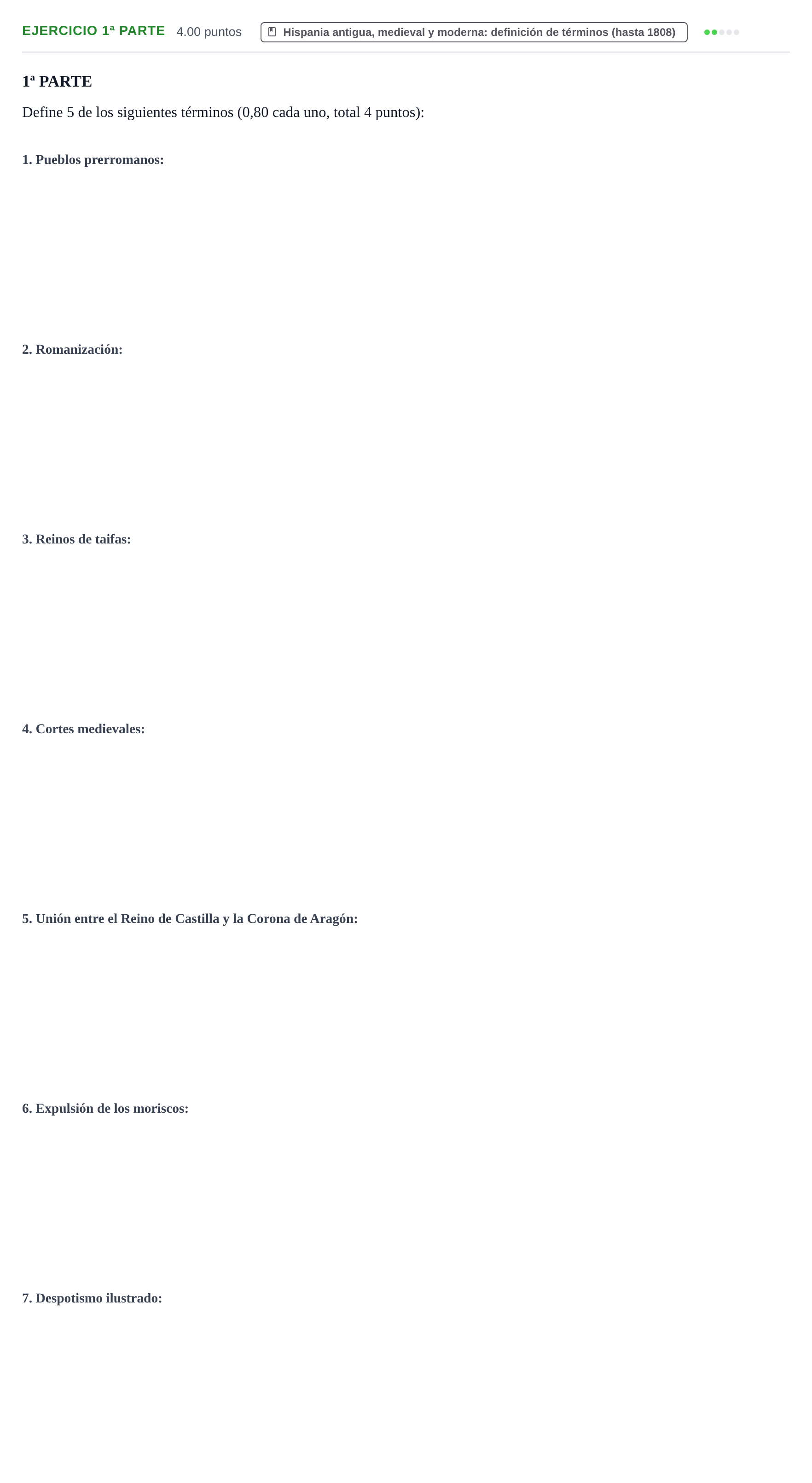 Enunciado: Ejercicio 1ª Parte · Historia de España PAU Navarra Ordinaria 2021