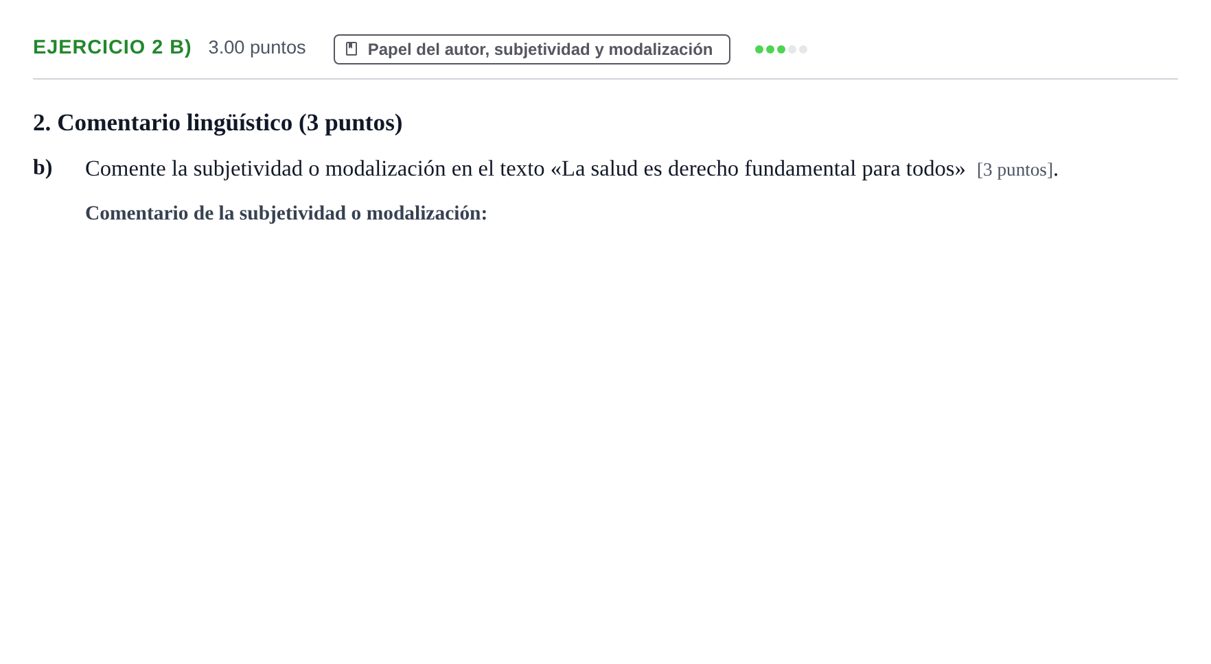 Enunciado: Ejercicio 2 b) · Lengua Castellana y Literatura II PAU Navarra Ordinaria 2021
