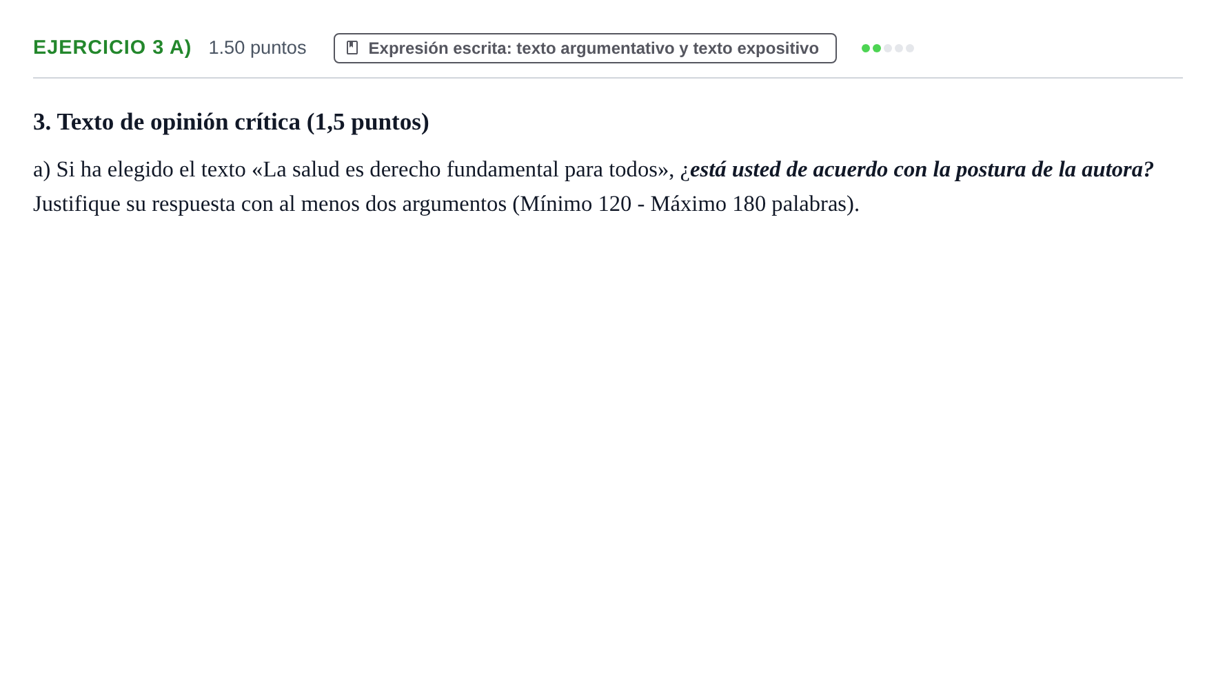 Enunciado: Ejercicio 3 a) · Lengua Castellana y Literatura II PAU Navarra Ordinaria 2021