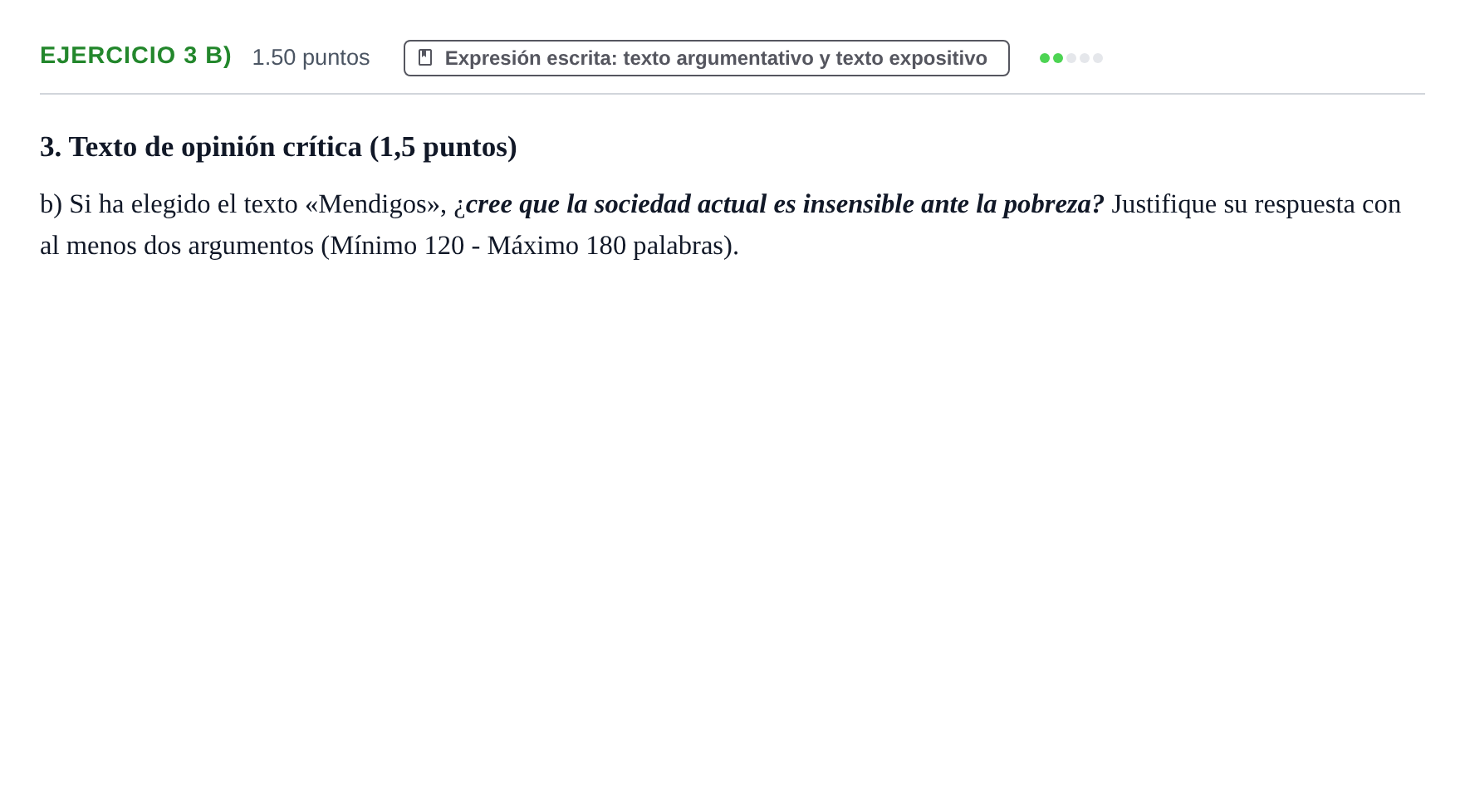 Enunciado: Ejercicio 3 b) · Lengua Castellana y Literatura II PAU Navarra Ordinaria 2021