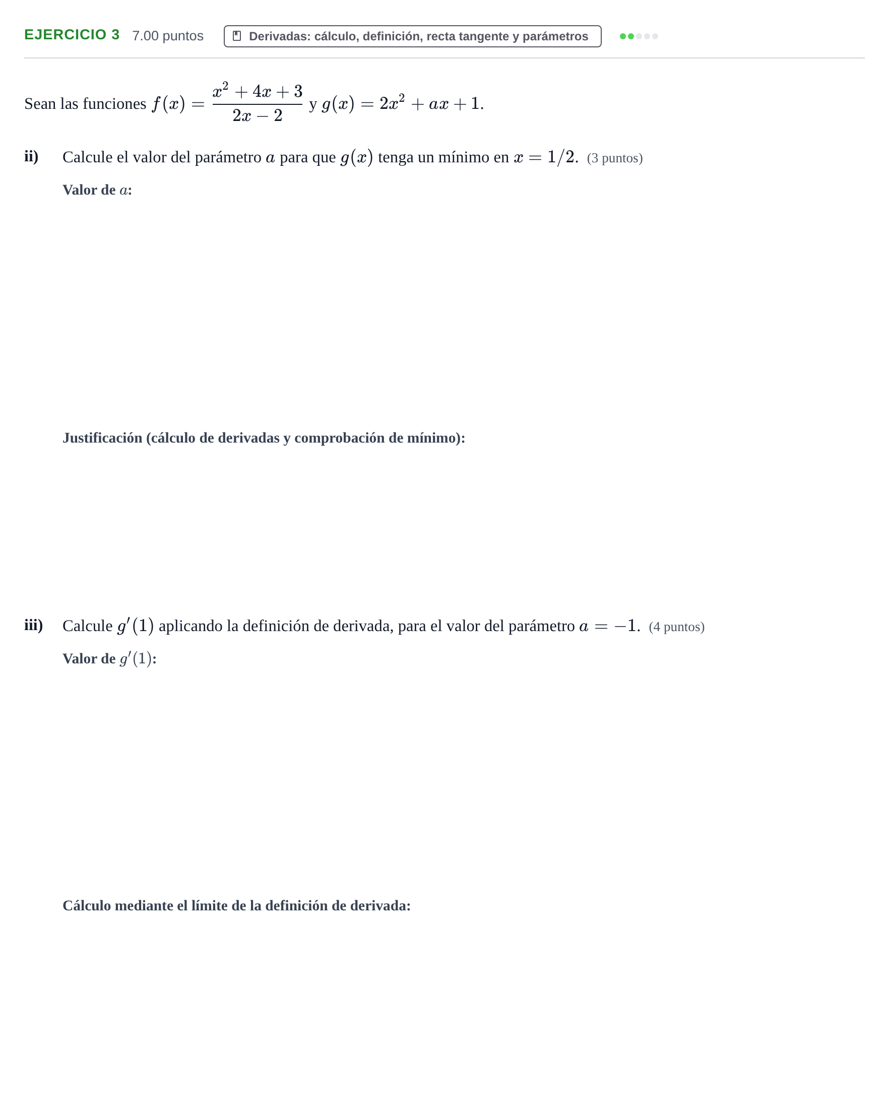 Enunciado: EJERCICIO 3 - Derivadas: cálculo, definición, rec… · Matemáticas aplicadas a las Ciencias Sociales II PAU Navarra Ordinaria 2021