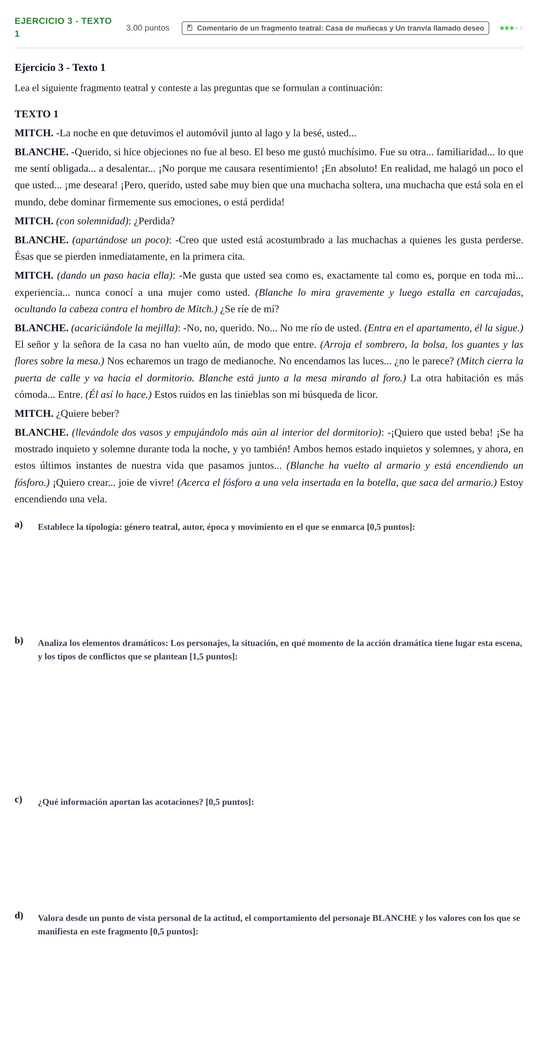 Enunciado: Ejercicio 3 - Texto 1 · Artes Escénicas PAU Navarra Extraordinaria 2021