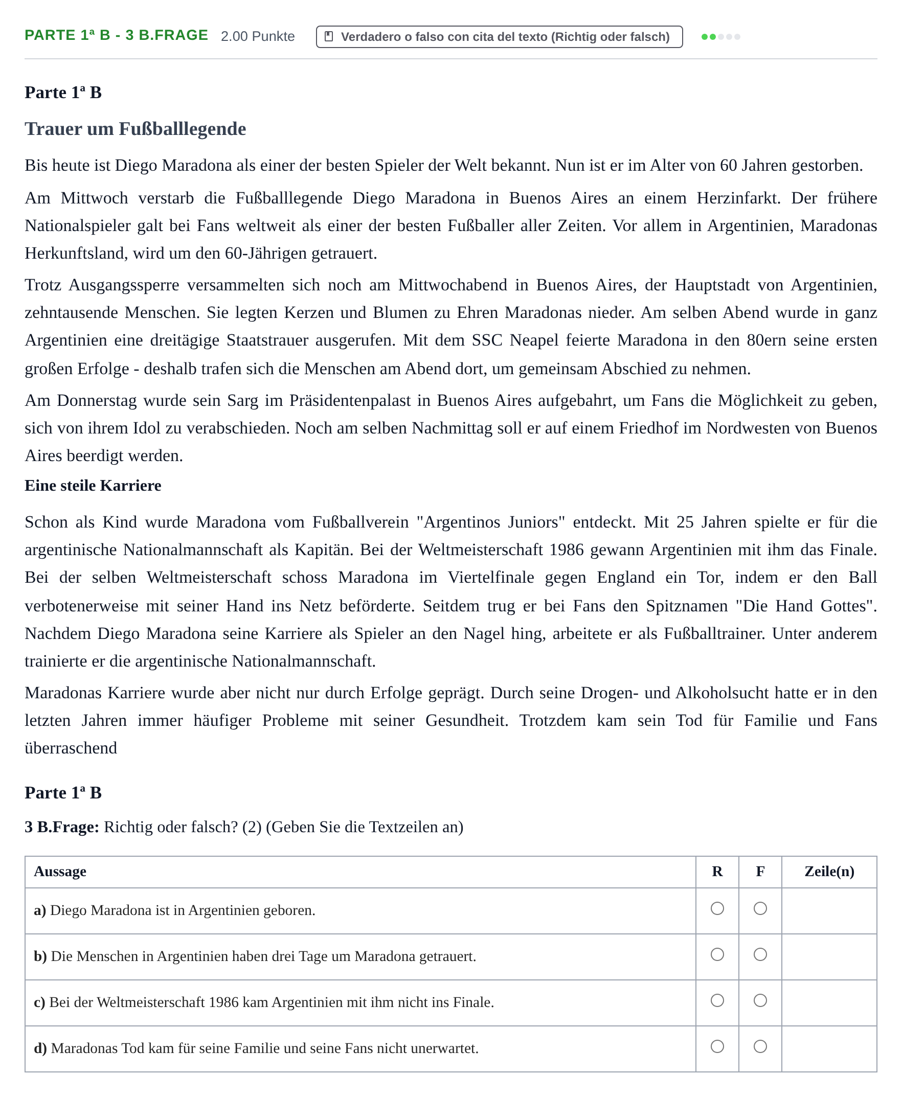 Enunciado: Ejercicio Parte 1ª B - 3 B.Frage · Alemán PAU Navarra Extraordinaria 2021