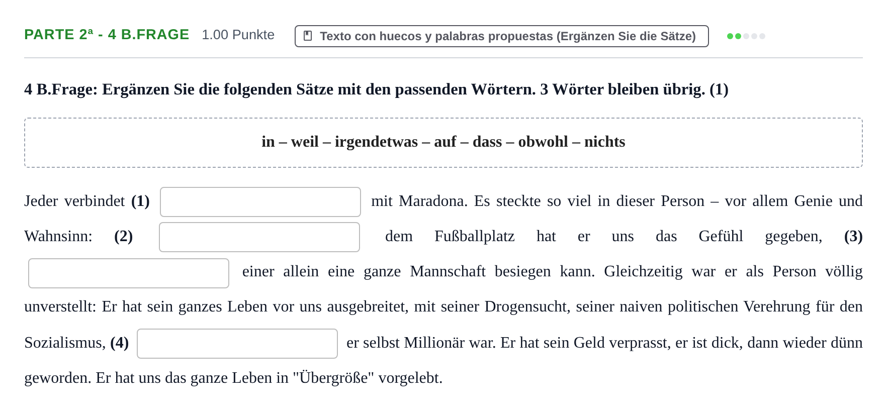 Enunciado: Ejercicio Parte 2ª - 4 B.Frage · Alemán PAU Navarra Extraordinaria 2021