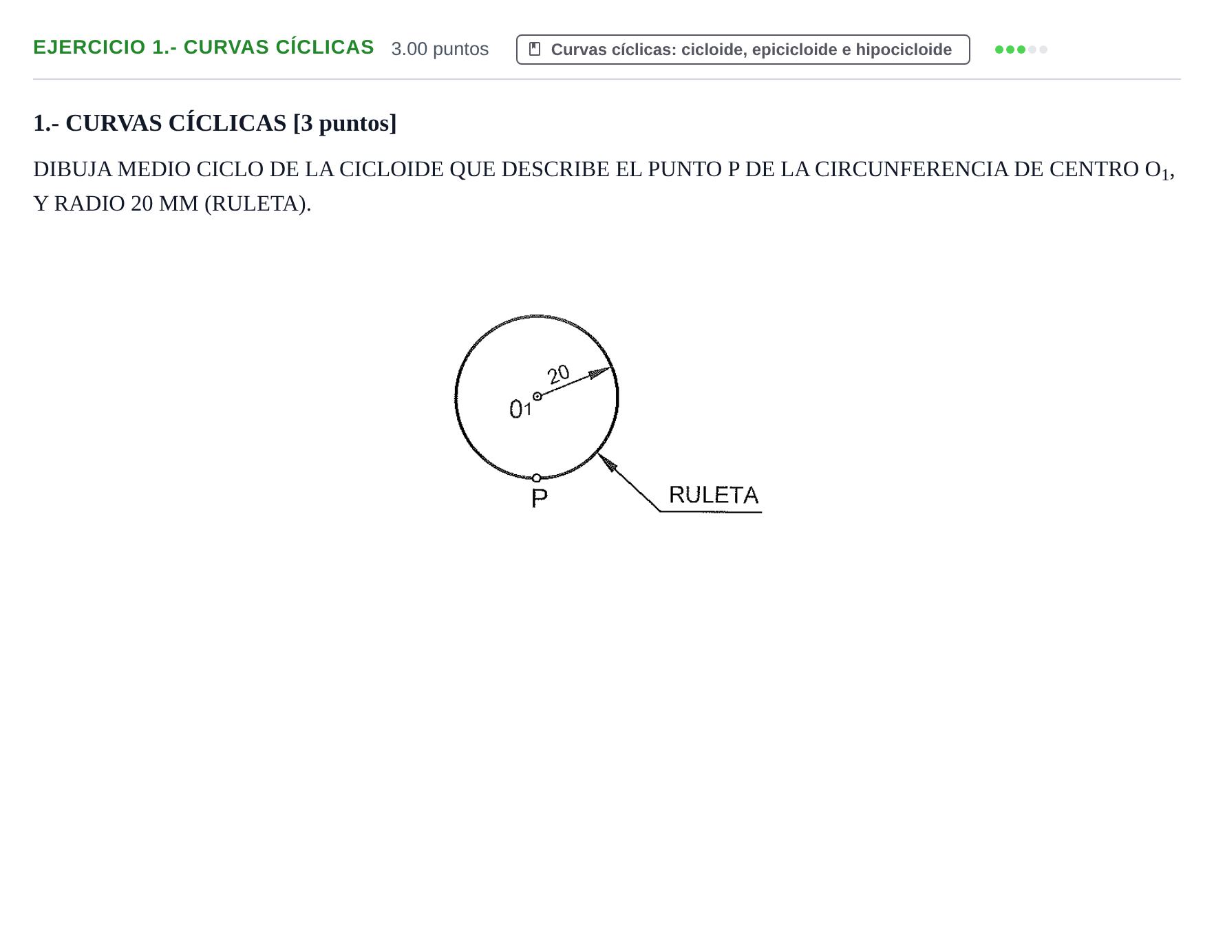 Enunciado: Ejercicio 1.- Curvas cíclicas · Dibujo técnico II PAU Navarra Extraordinaria 2021