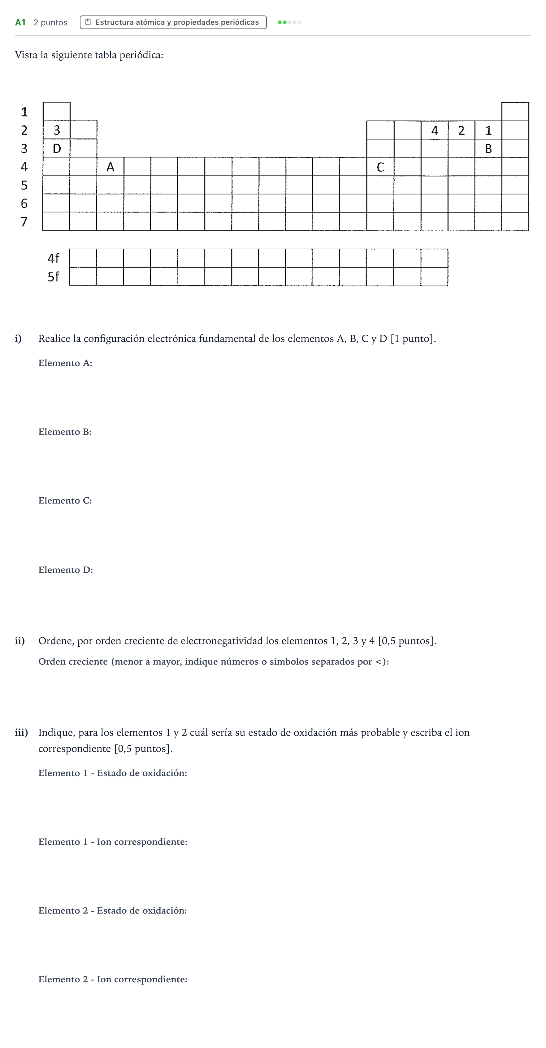 Enunciado: Ejercicio A1 · Química PAU Navarra Ordinaria 2021