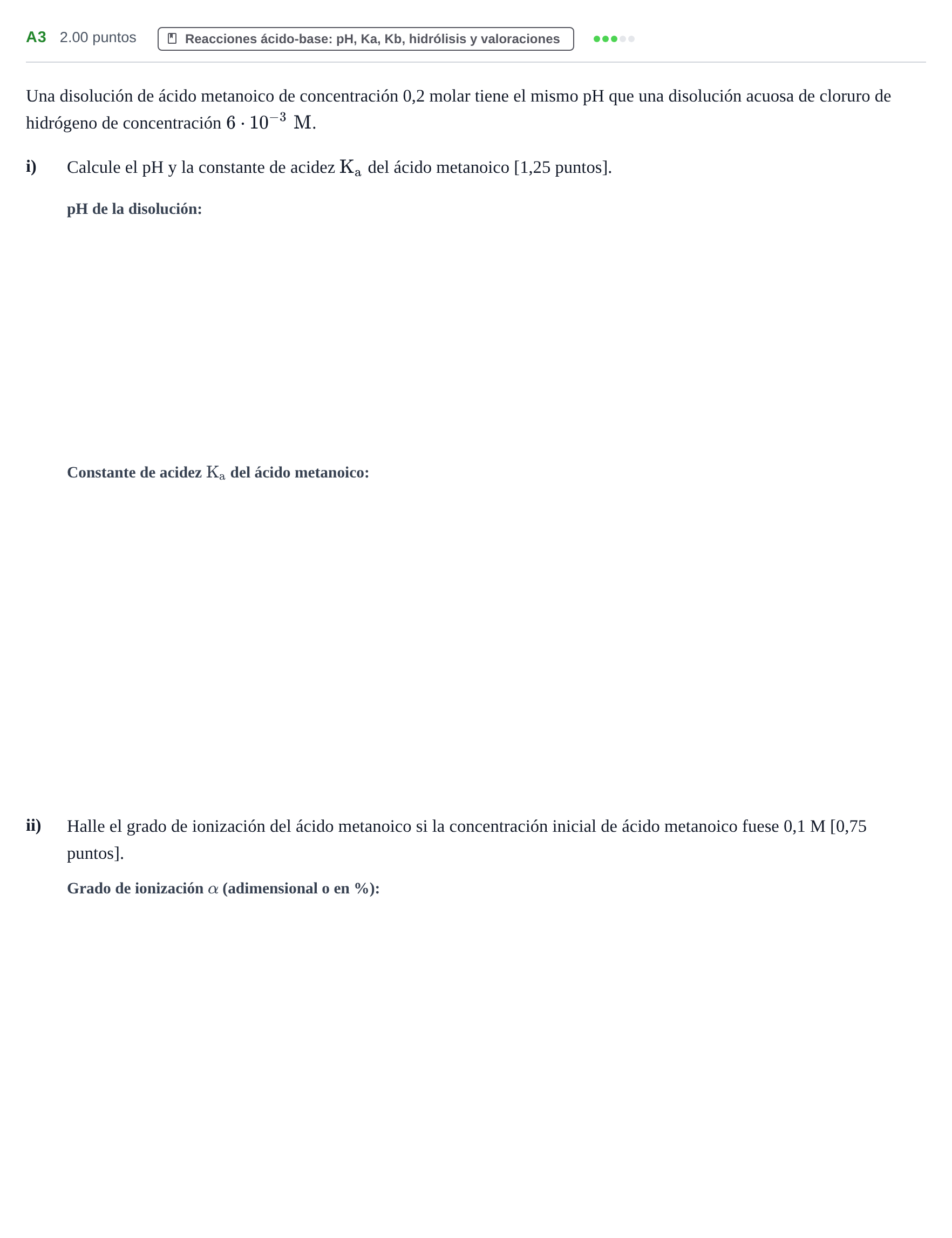 Enunciado: Ejercicio A3 · Química PAU Navarra Ordinaria 2021