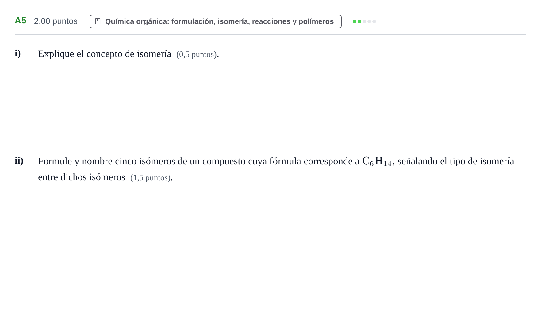 Enunciado: Ejercicio A5 · Química PAU Navarra Ordinaria 2021