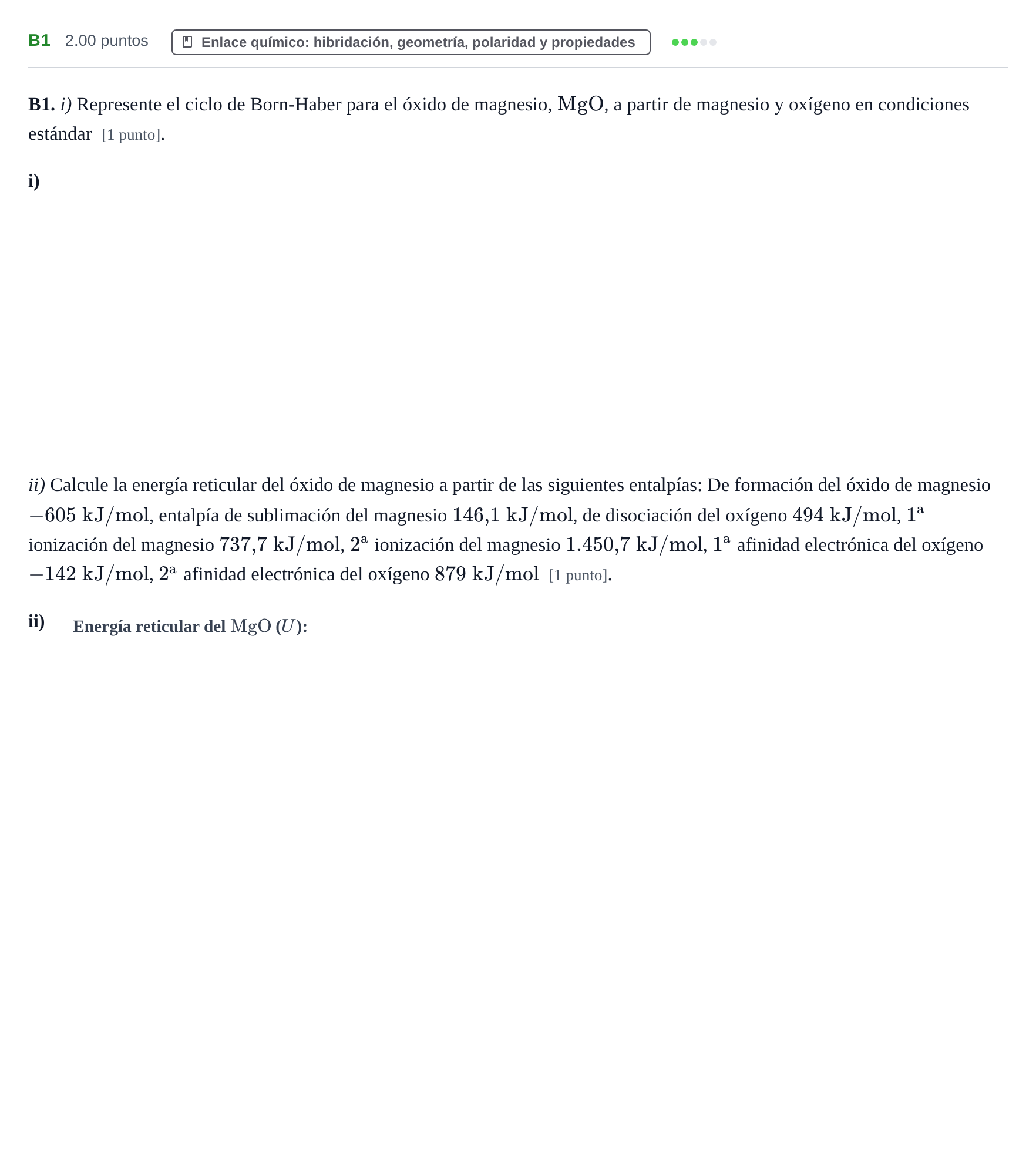 Enunciado: Ejercicio B1 · Química PAU Navarra Ordinaria 2021