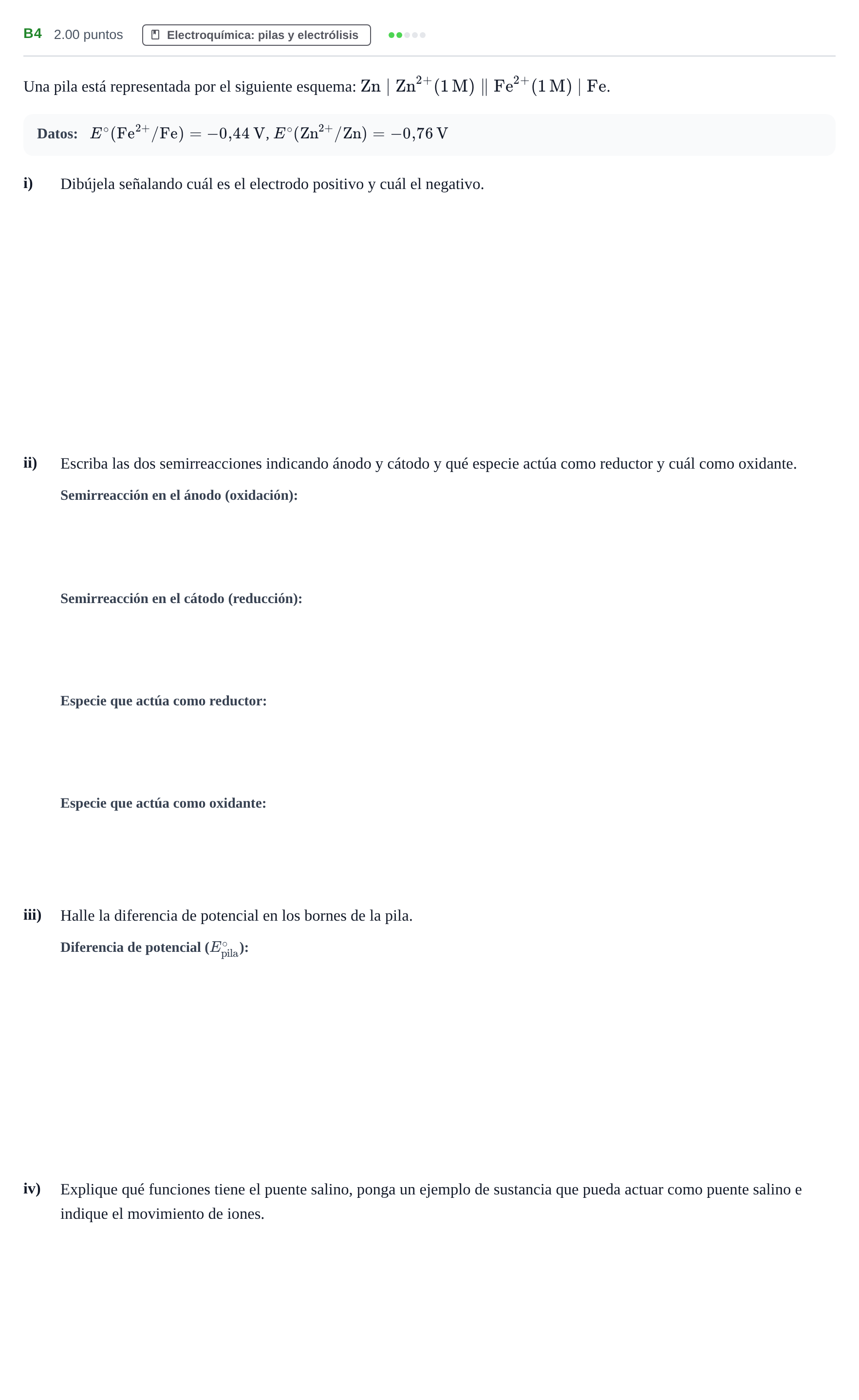 Enunciado: Ejercicio B4 · Química PAU Navarra Ordinaria 2021