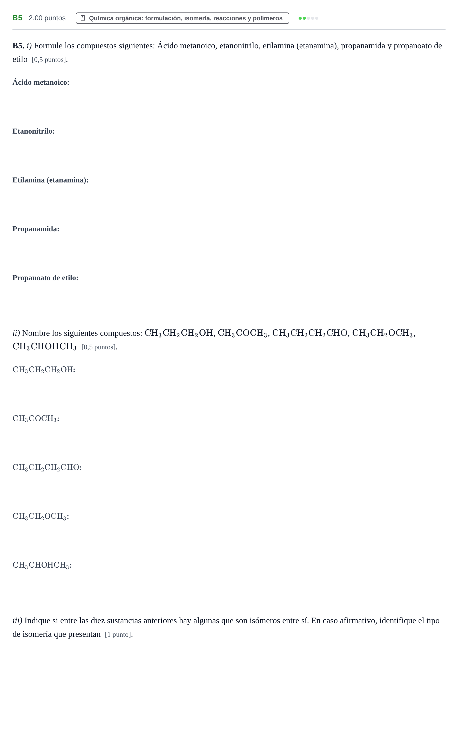 Enunciado: Ejercicio B5 · Química PAU Navarra Ordinaria 2021