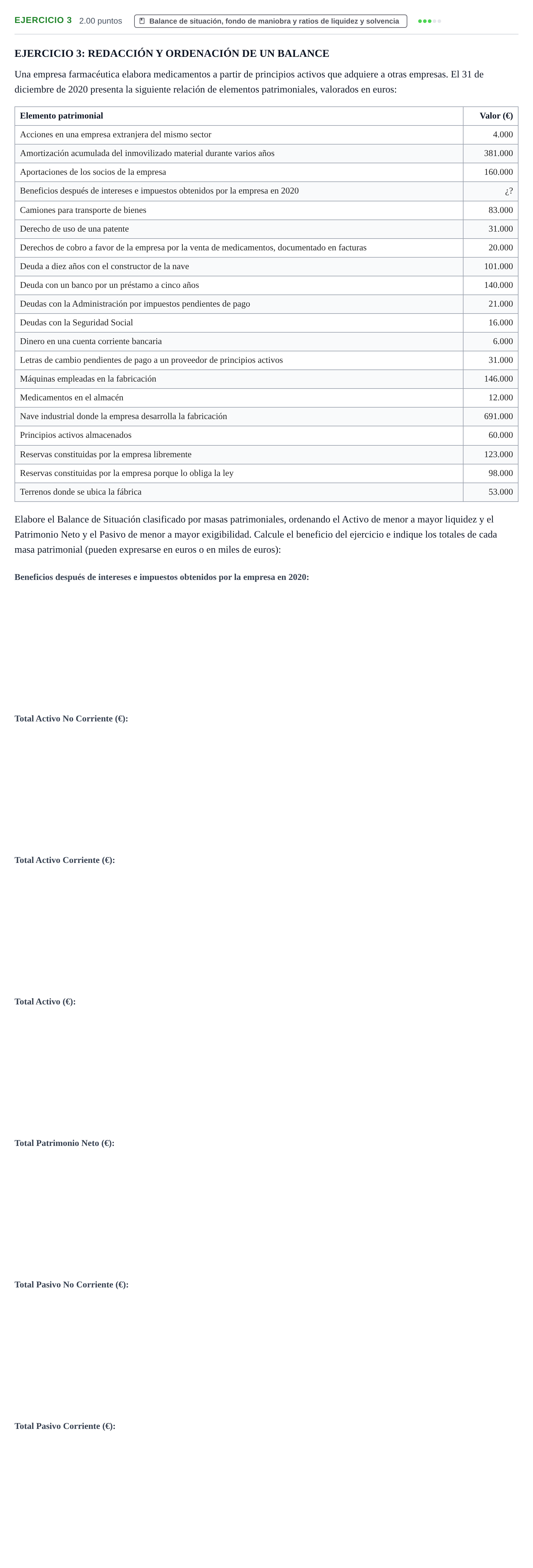 Enunciado: Ejercicio 3 · Empresa y Diseño de Modelos de Negocio PAU Navarra Extraordinaria 2021