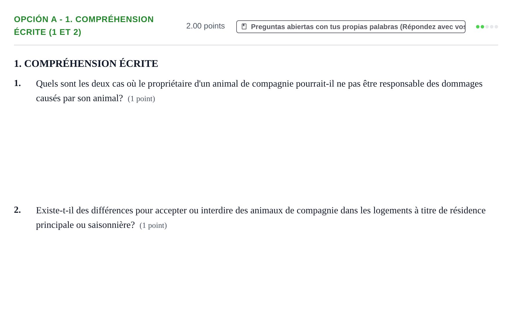 Enunciado: Opción A - 1. Compréhension écrite (1 et 2) · Francés PAU Navarra Extraordinaria 2021