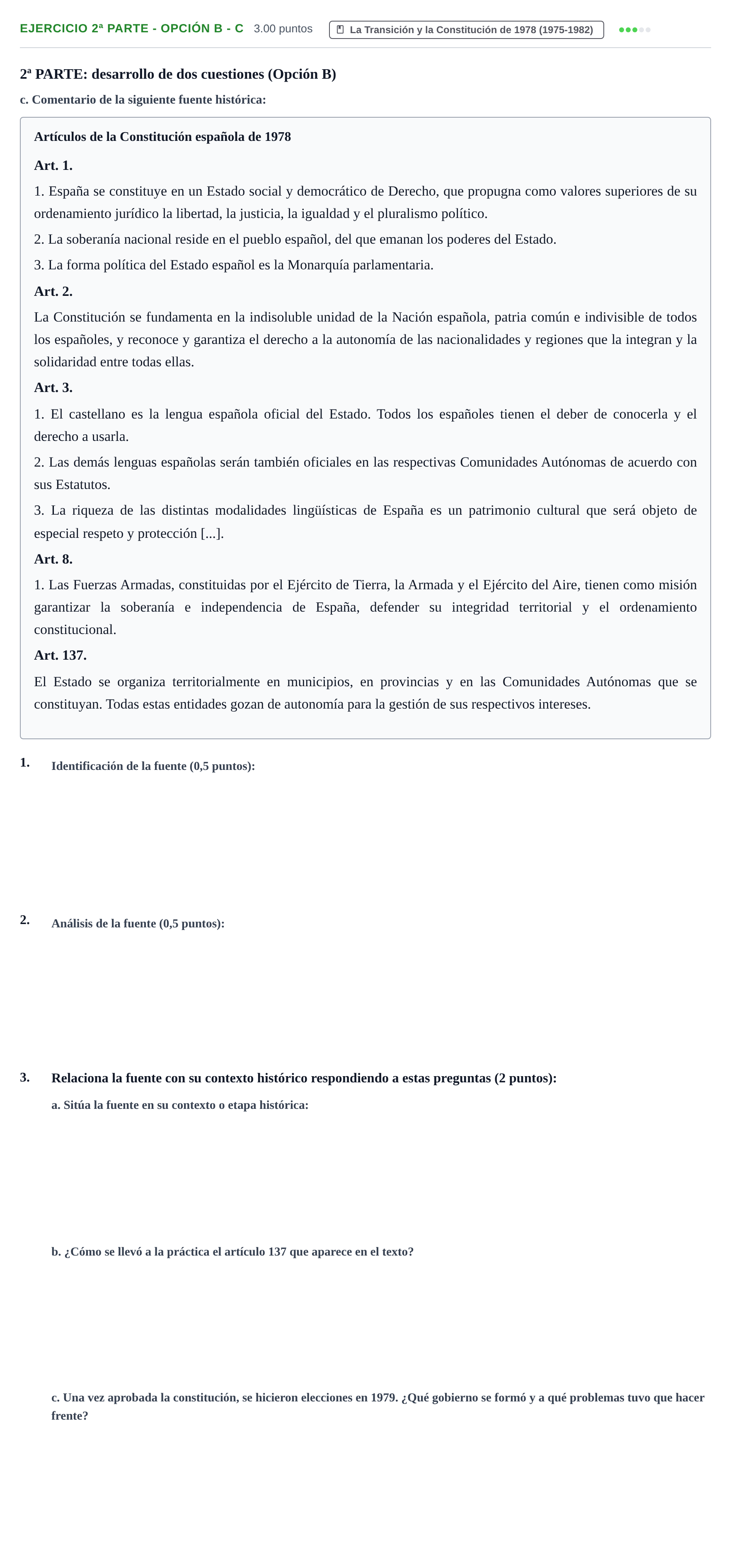 Enunciado: Ejercicio 2ª PARTE - Opción B - c · Historia de España PAU Navarra Extraordinaria 2021