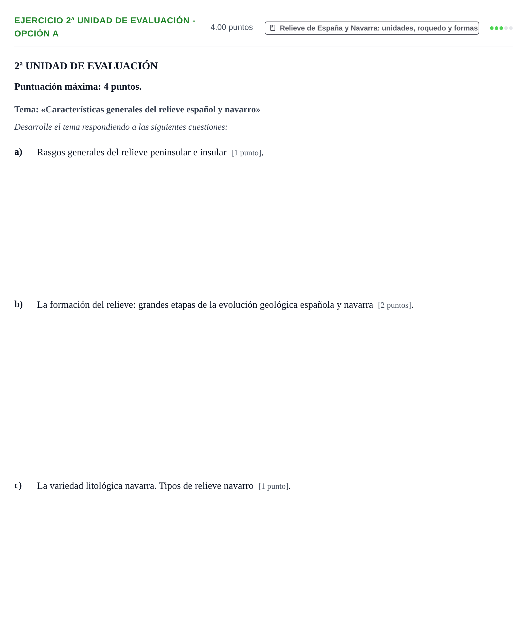 Enunciado: Ejercicio 2ª Unidad de Evaluación - Opción A · Geografía PAU Navarra Extraordinaria 2021