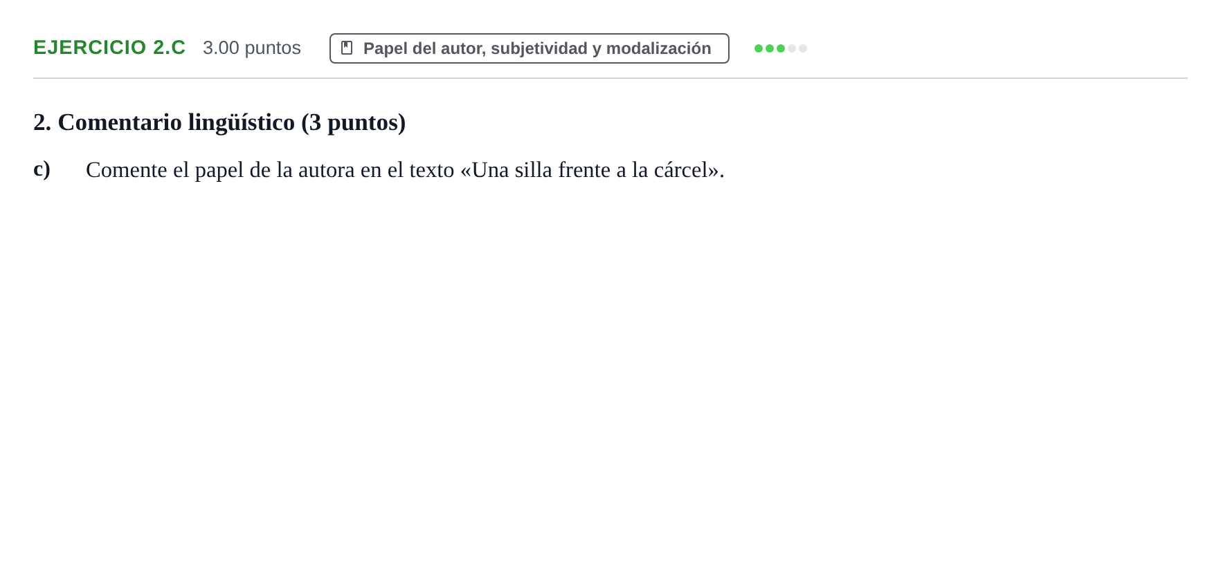 Enunciado: Ejercicio 2.c · Lengua Castellana y Literatura II PAU Navarra Extraordinaria 2021