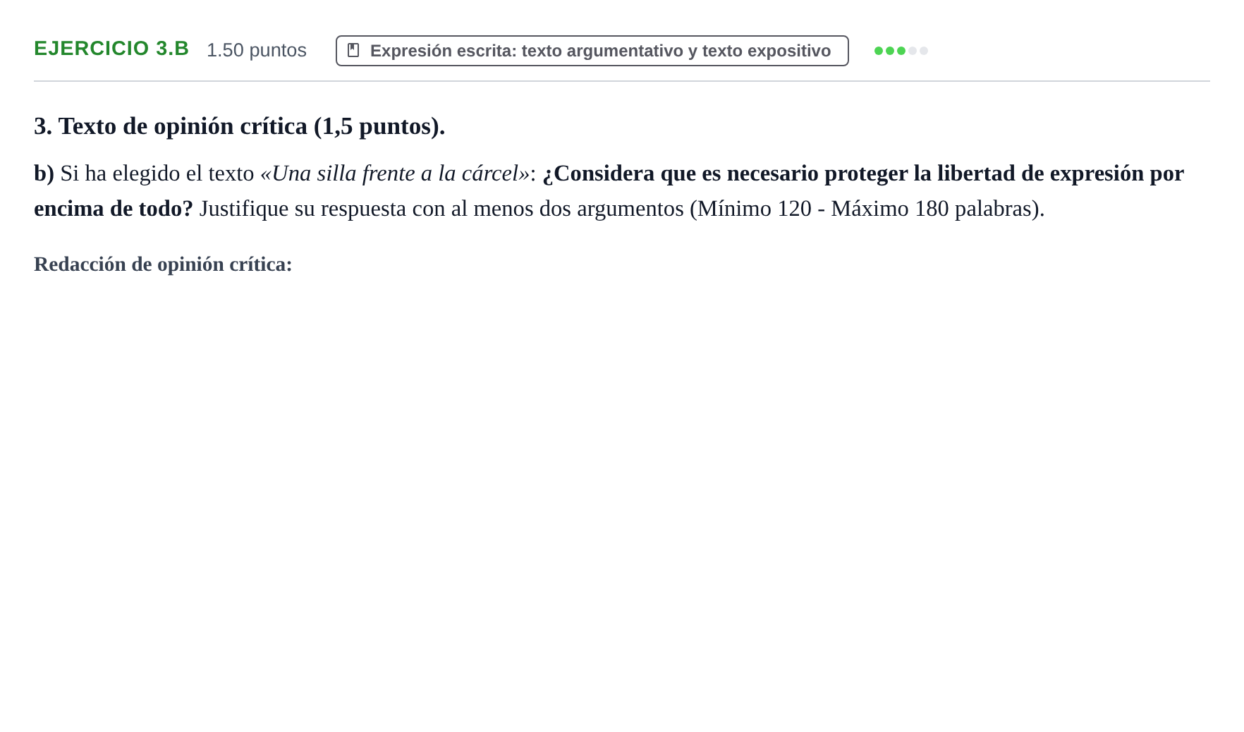 Enunciado: Ejercicio 3.b · Lengua Castellana y Literatura II PAU Navarra Extraordinaria 2021
