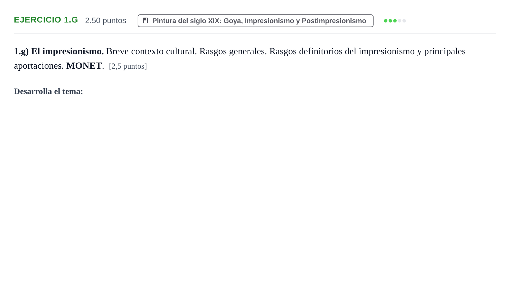 Enunciado: Ejercicio 1.g · Historia del Arte PAU Navarra Extraordinaria 2021