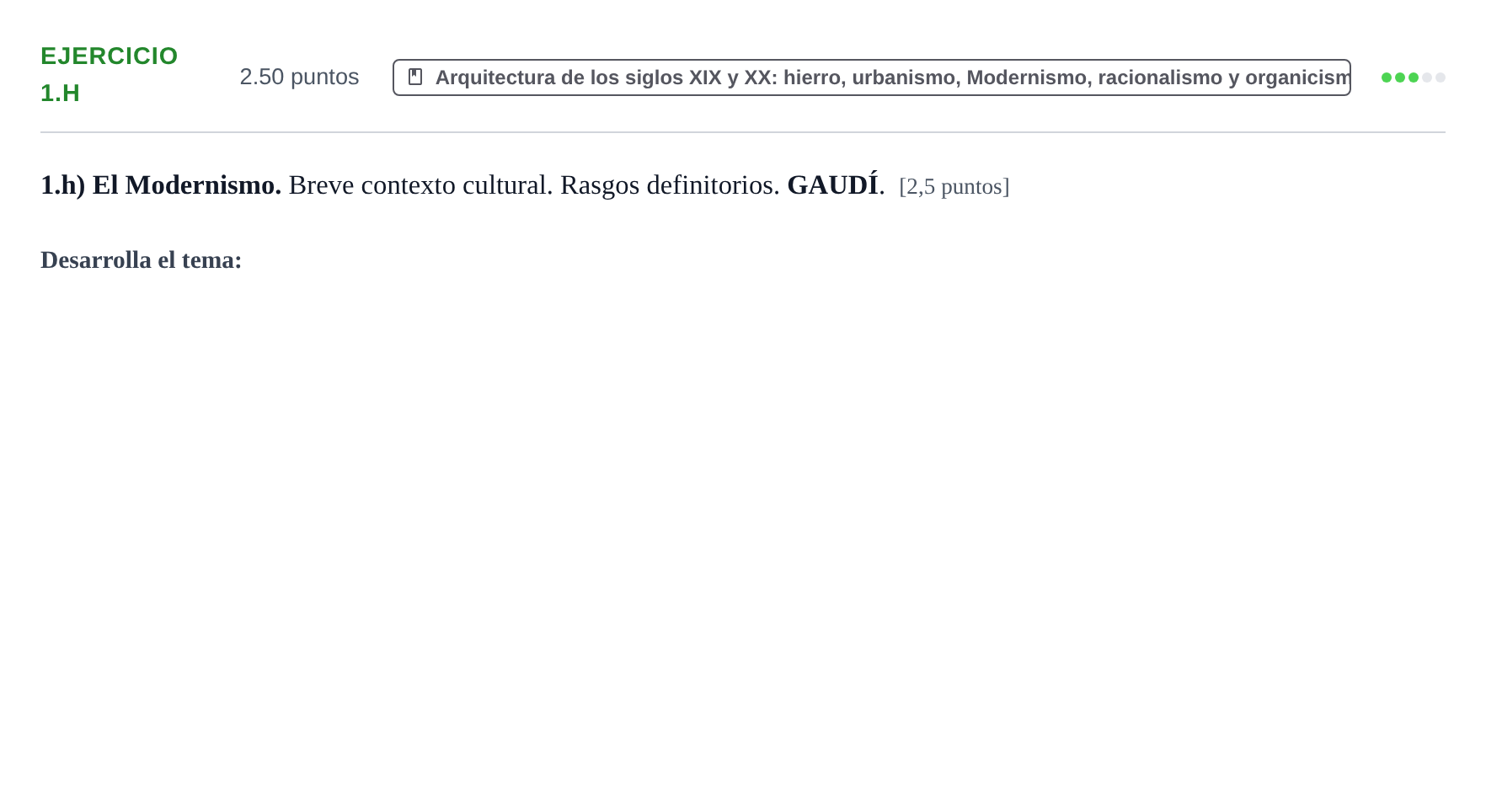Enunciado: Ejercicio 1.h · Historia del Arte PAU Navarra Extraordinaria 2021