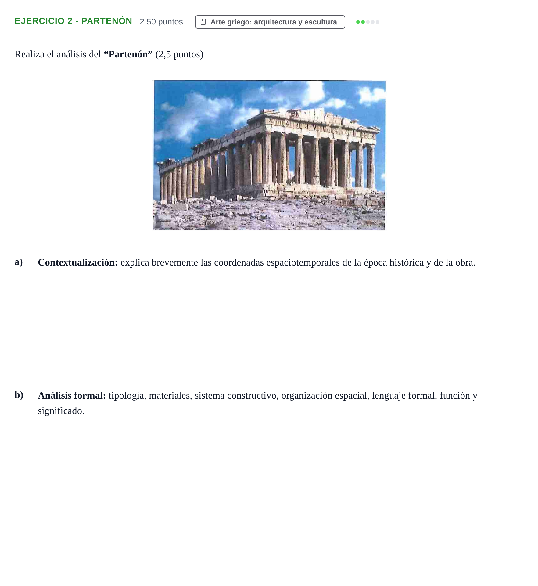 Enunciado: Ejercicio 2 - Partenón · Historia del Arte PAU Navarra Extraordinaria 2021