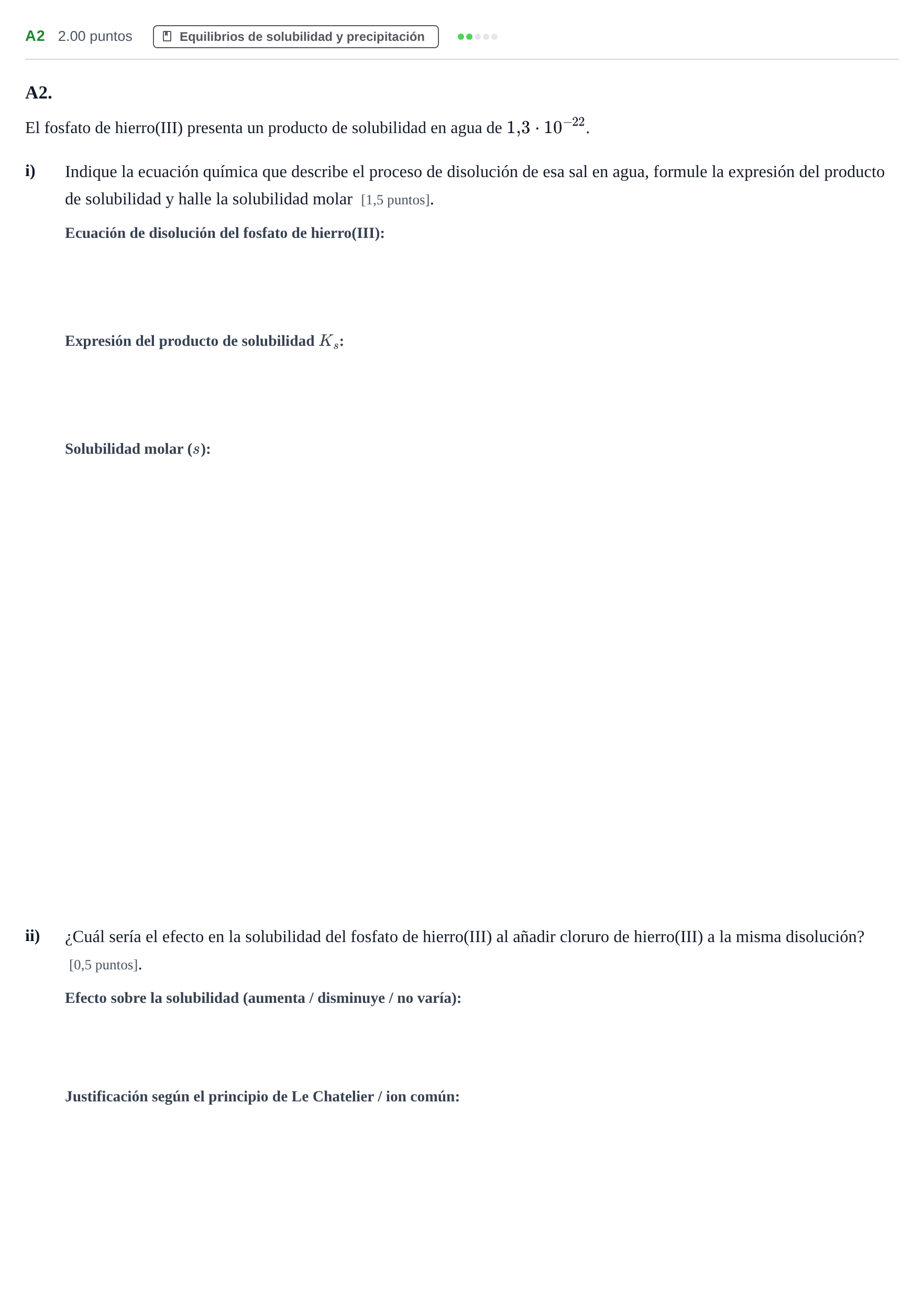 Enunciado: Ejercicio A2 · Química PAU Navarra Extraordinaria 2021