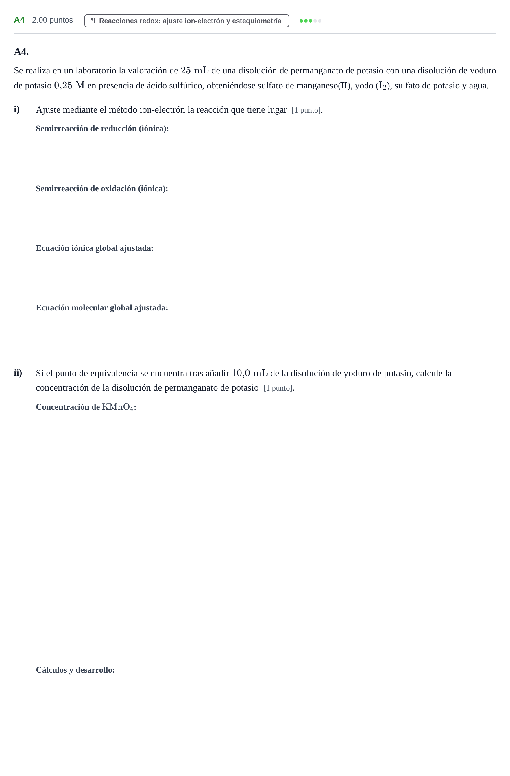 Enunciado: Ejercicio A4 · Química PAU Navarra Extraordinaria 2021