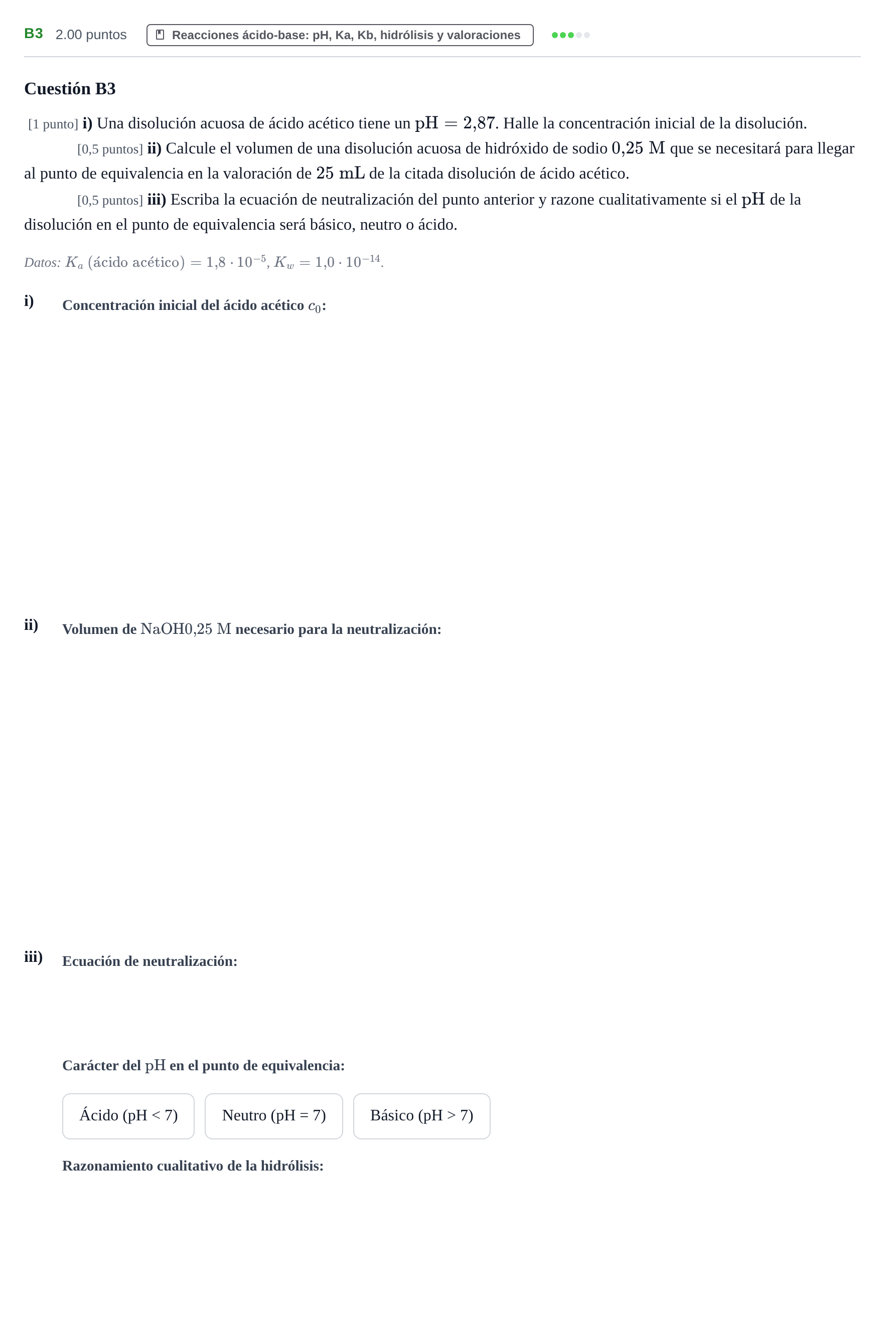 Enunciado: Ejercicio B3 · Química PAU Navarra Extraordinaria 2021