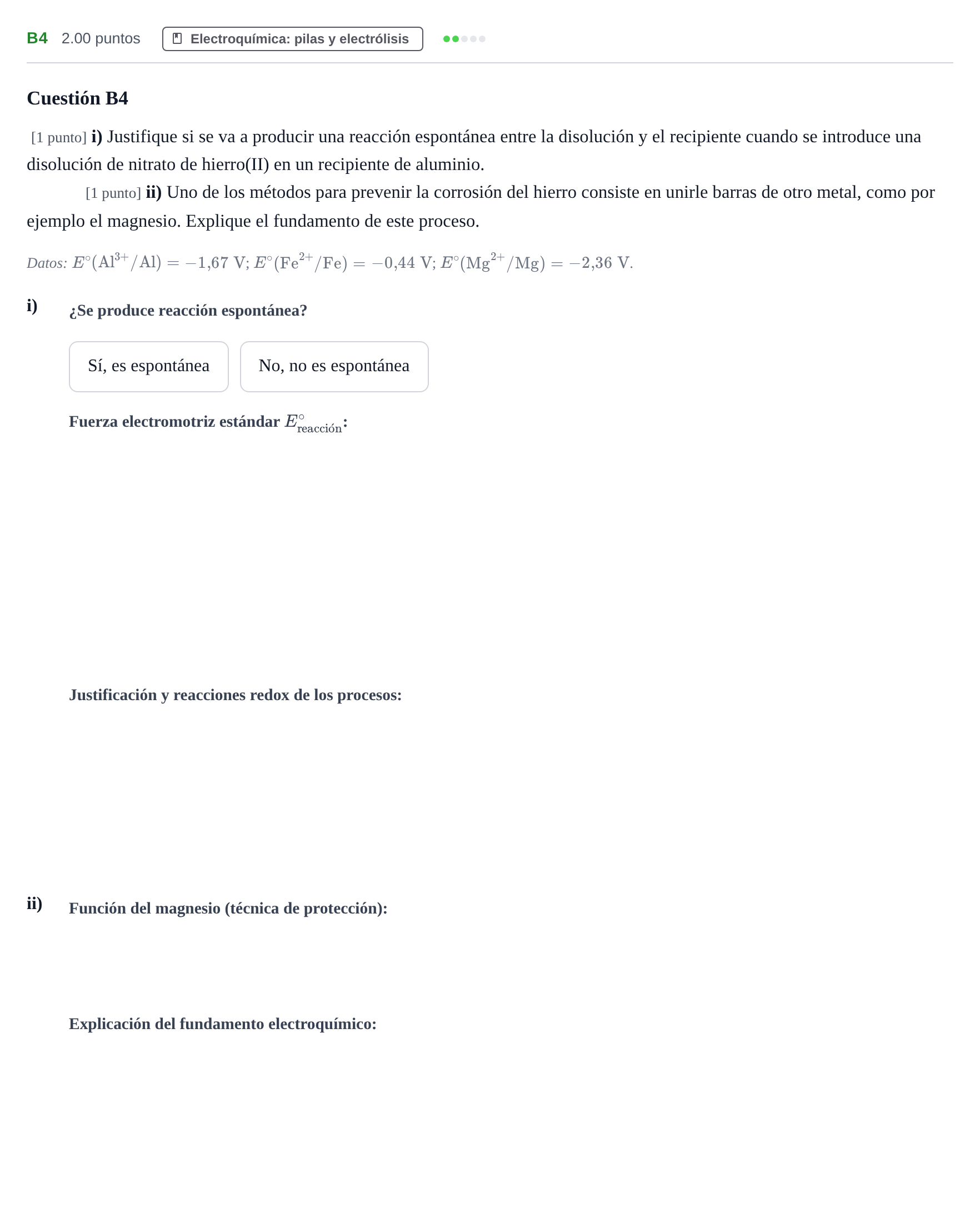 Enunciado: Ejercicio B4 · Química PAU Navarra Extraordinaria 2021