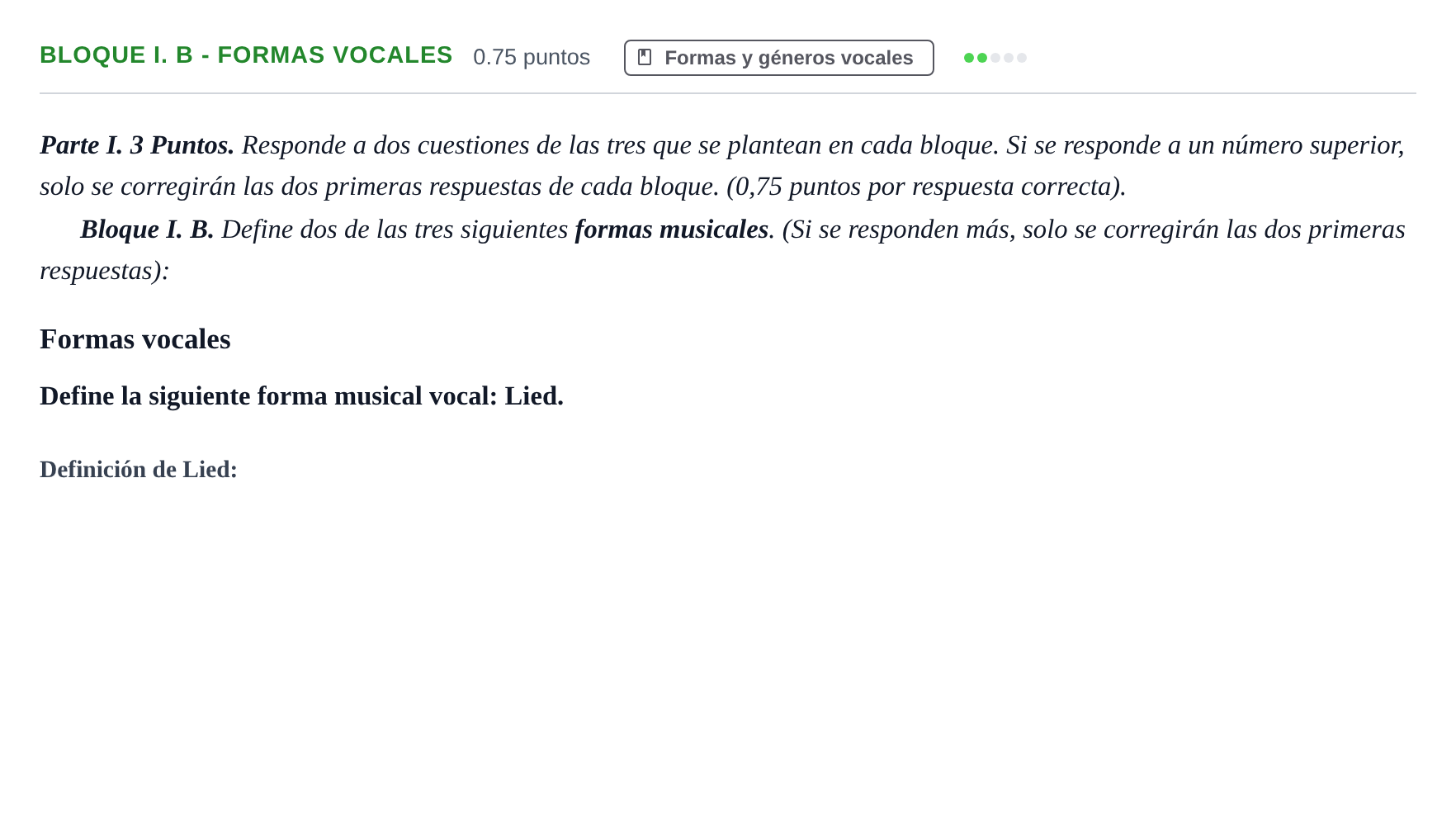 Enunciado: Bloque I. B - Formas vocales · Análisis Musical II PAU Murcia Ordinaria Serie 20 2024
