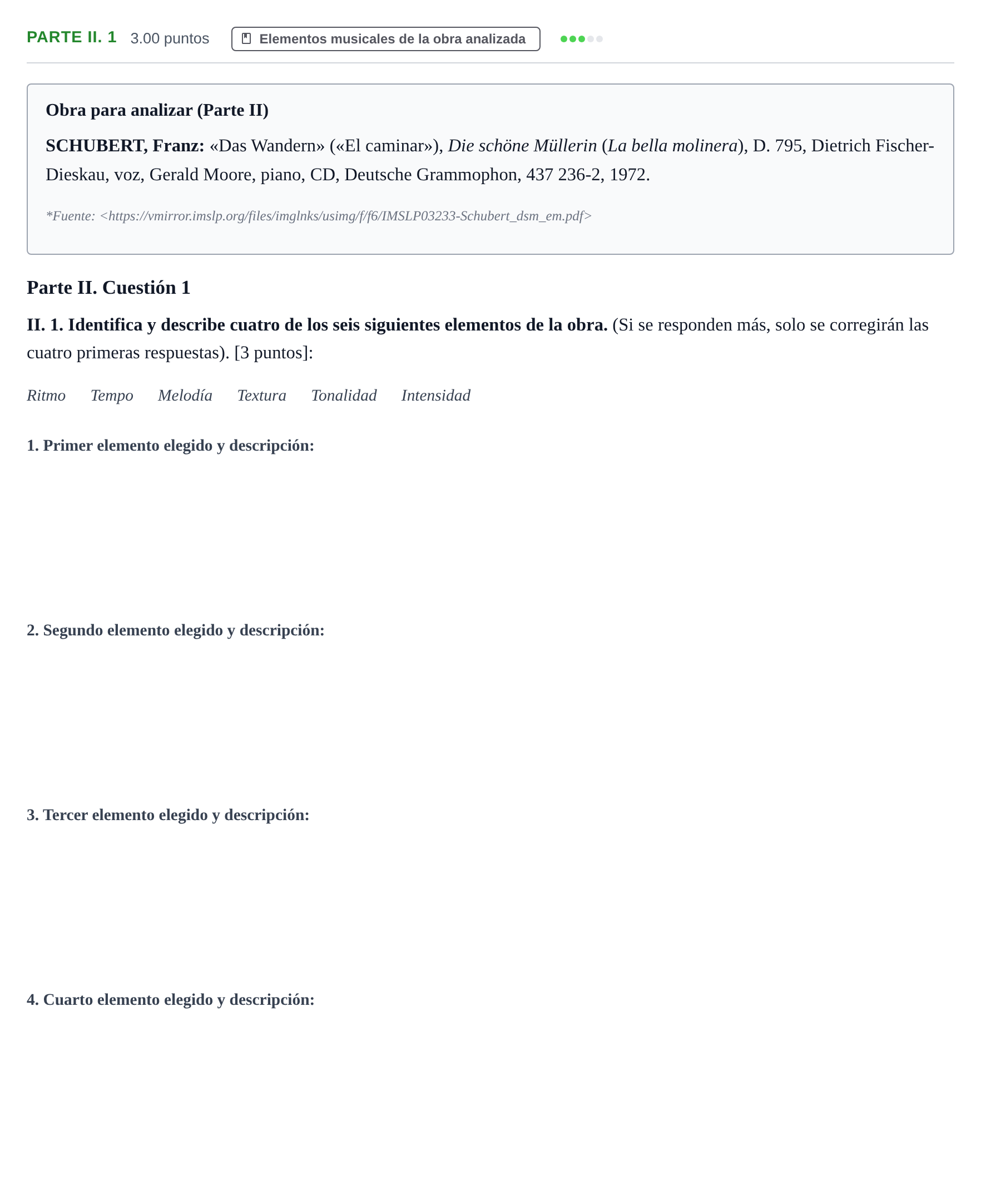 Enunciado: Ejercicio Parte II. 1 - Elementos musicales · Análisis Musical II PAU Murcia Extraordinaria 2024