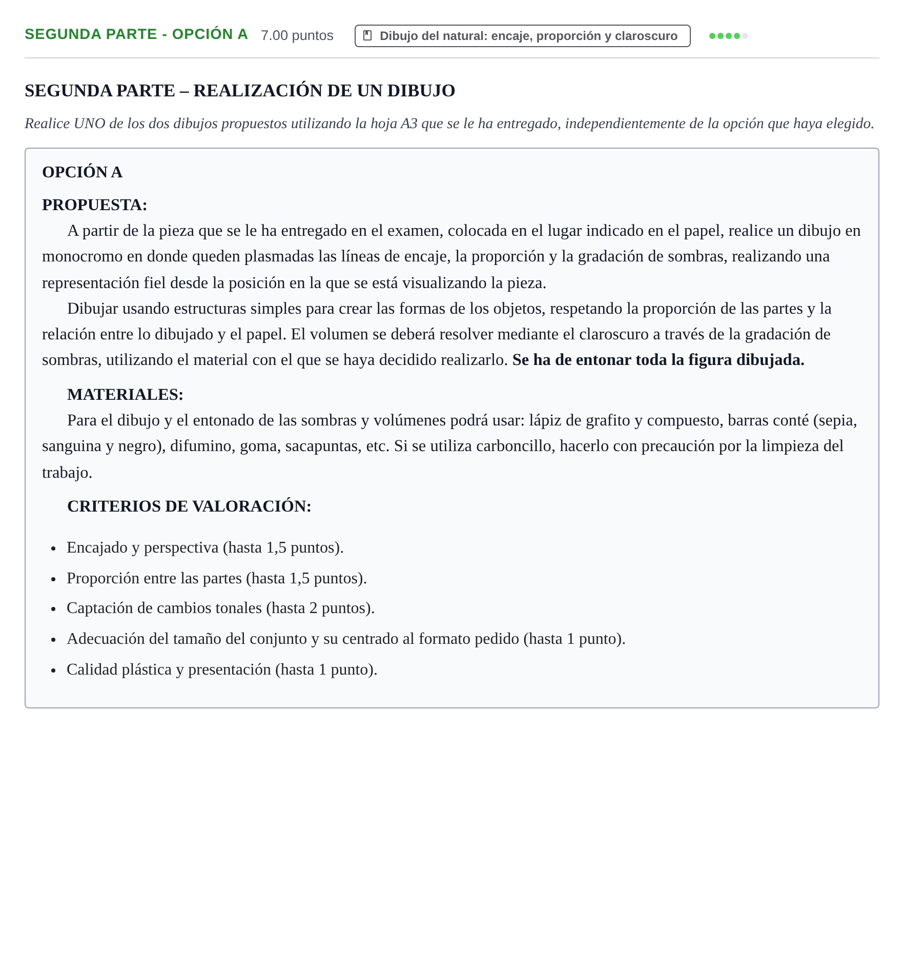 Enunciado: Ejercicio Segunda Parte - Opción A · Dibujo Artístico II PAU Murcia Extraordinaria 2024