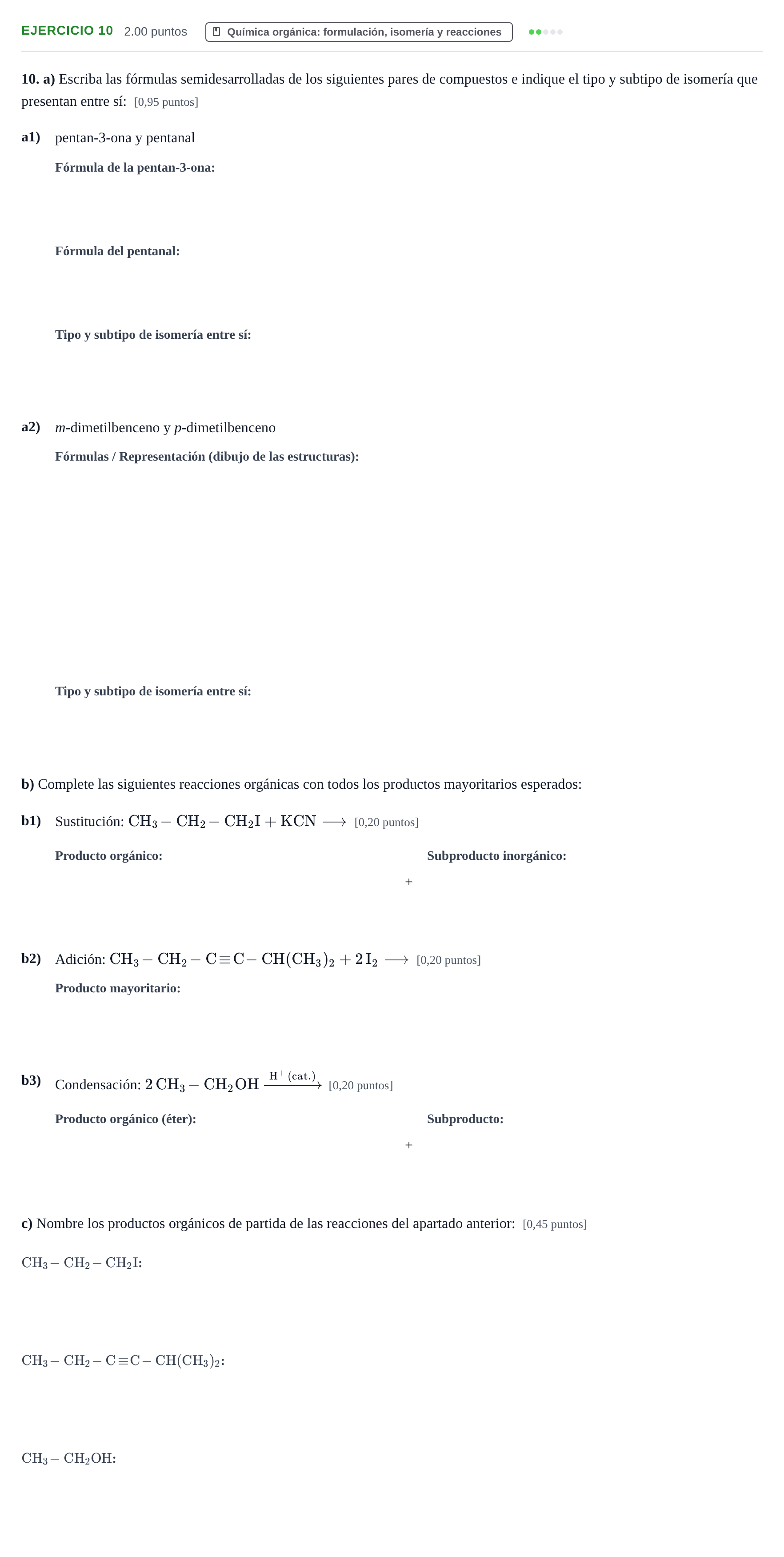Enunciado: Problema 10 · Química PAU Murcia Extraordinaria 2024