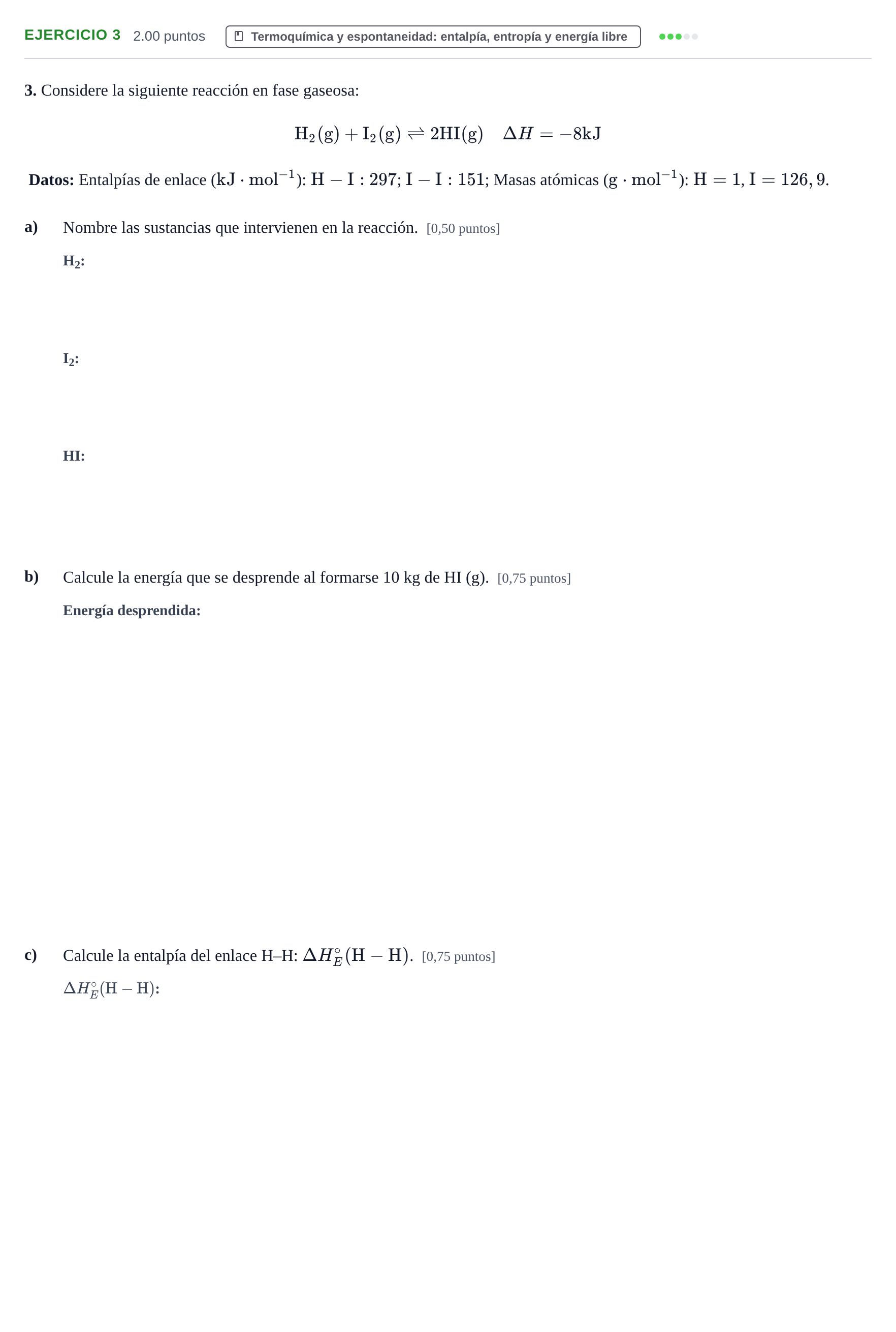 Enunciado: Problema 3 · Química PAU Murcia Extraordinaria 2024