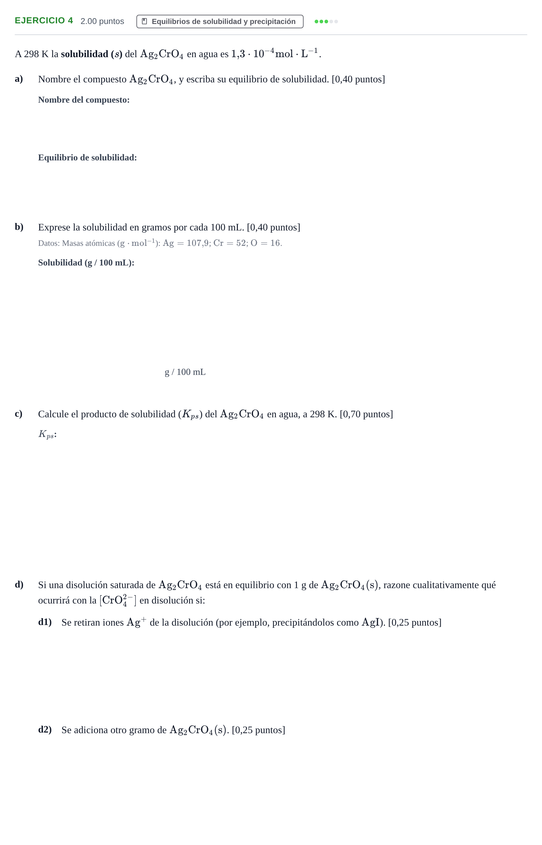 Enunciado: Problema 4 · Química PAU Murcia Extraordinaria 2024