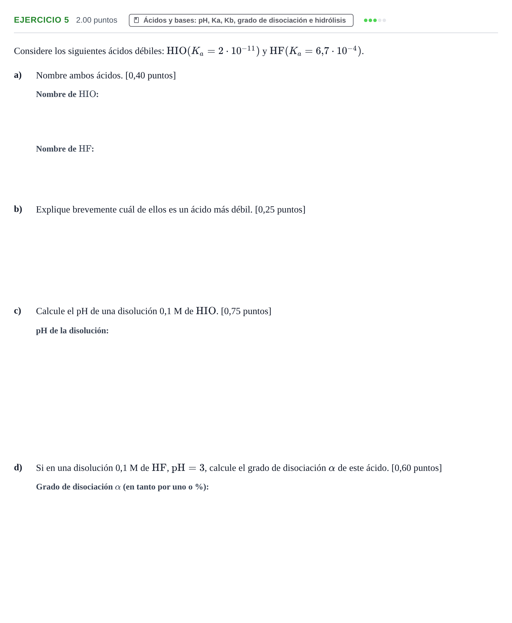 Enunciado: Problema 5 · Química PAU Murcia Extraordinaria 2024