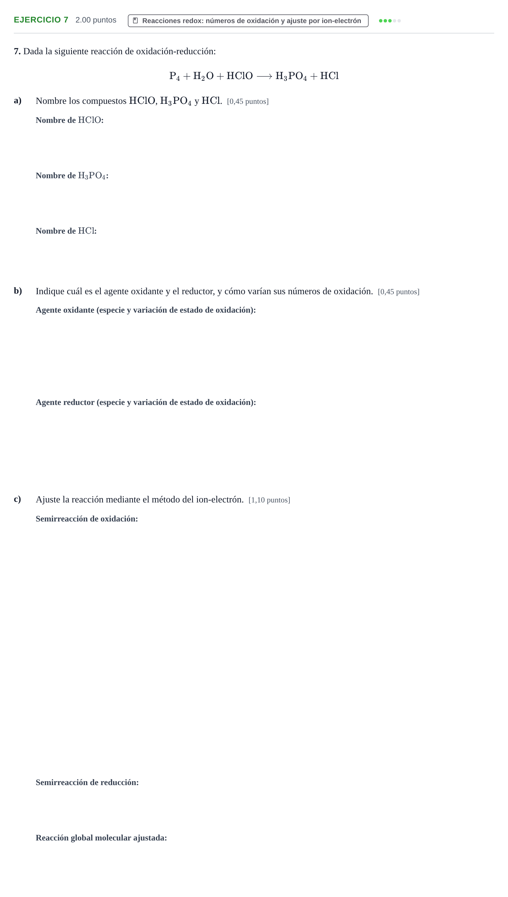 Enunciado: Problema 7 · Química PAU Murcia Extraordinaria 2024