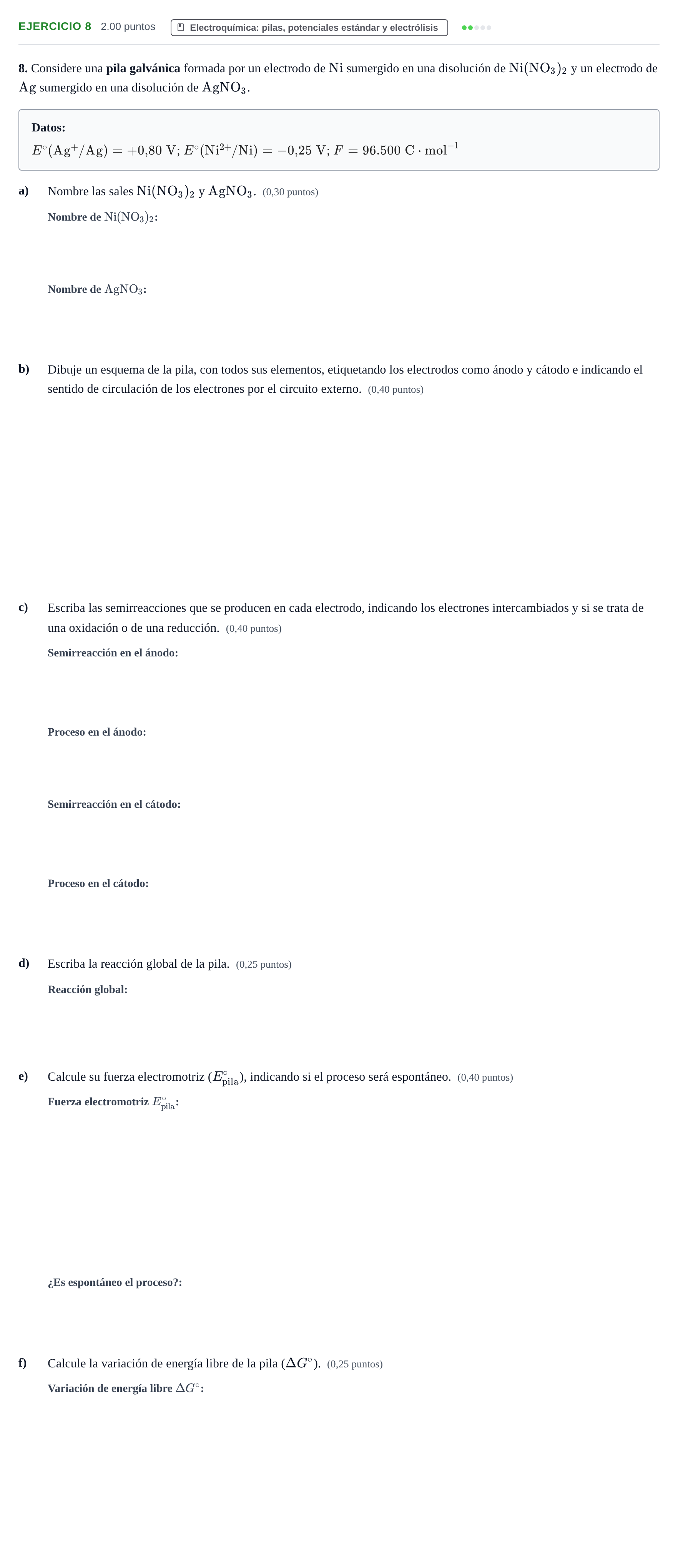 Enunciado: Problema 8 · Química PAU Murcia Extraordinaria 2024