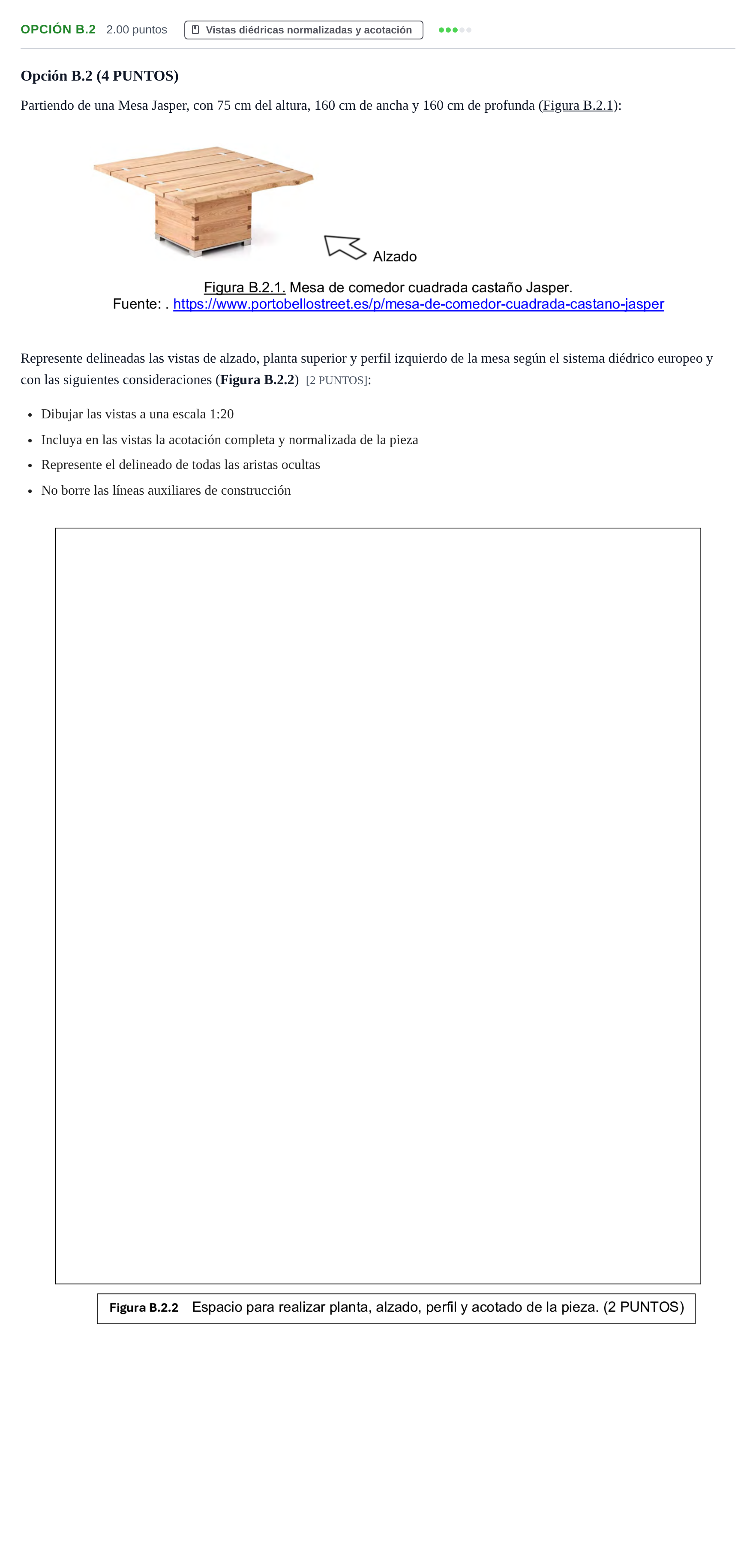 Enunciado: Opción B.2 - Vistas diédricas · Dibujo Técnico Aplicado a las Artes Plásticas y al Diseño PAU Murcia Ordinaria 2024