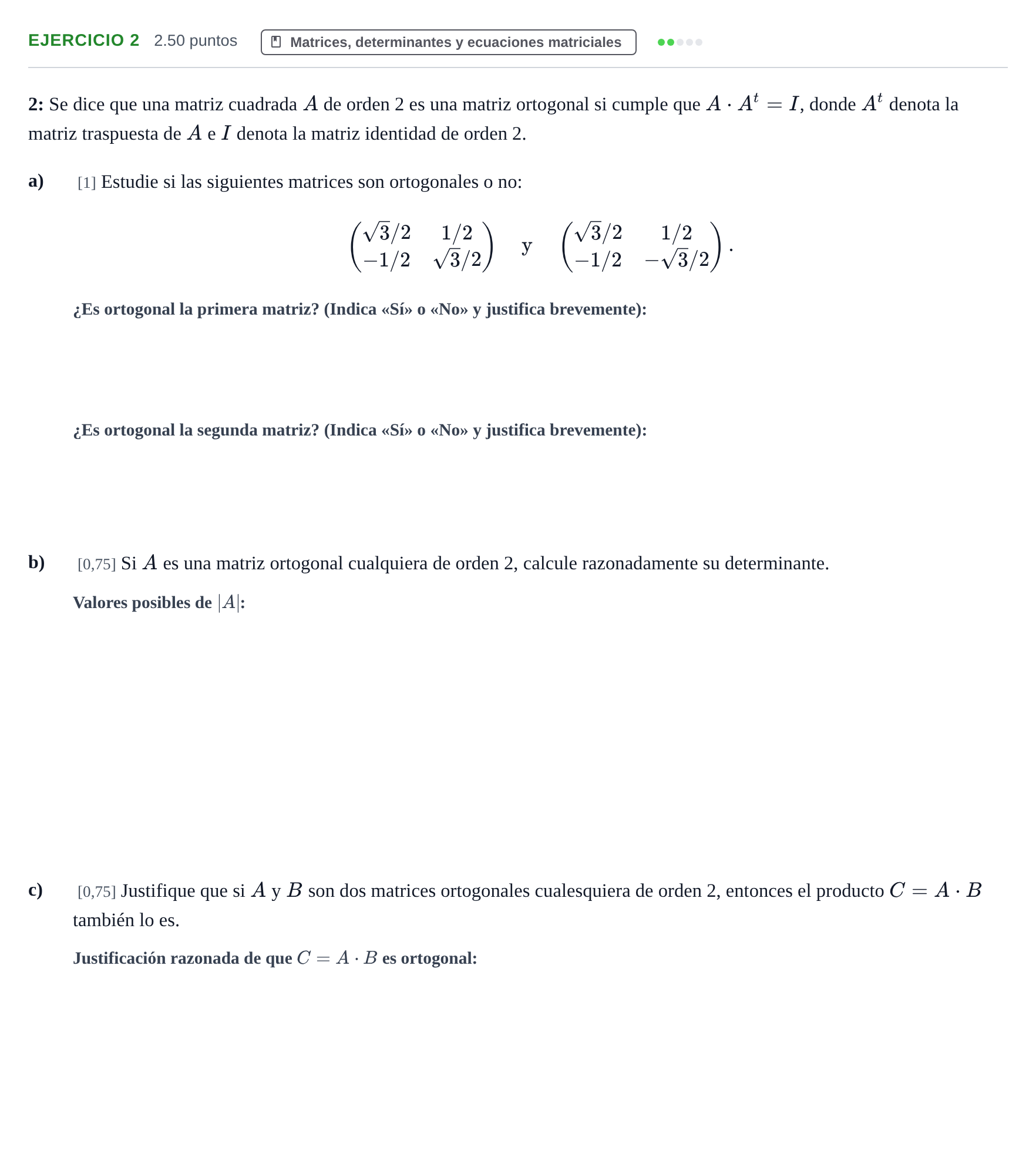 Enunciado: Problema 2 · Matemáticas II PAU Murcia Extraordinaria 2024