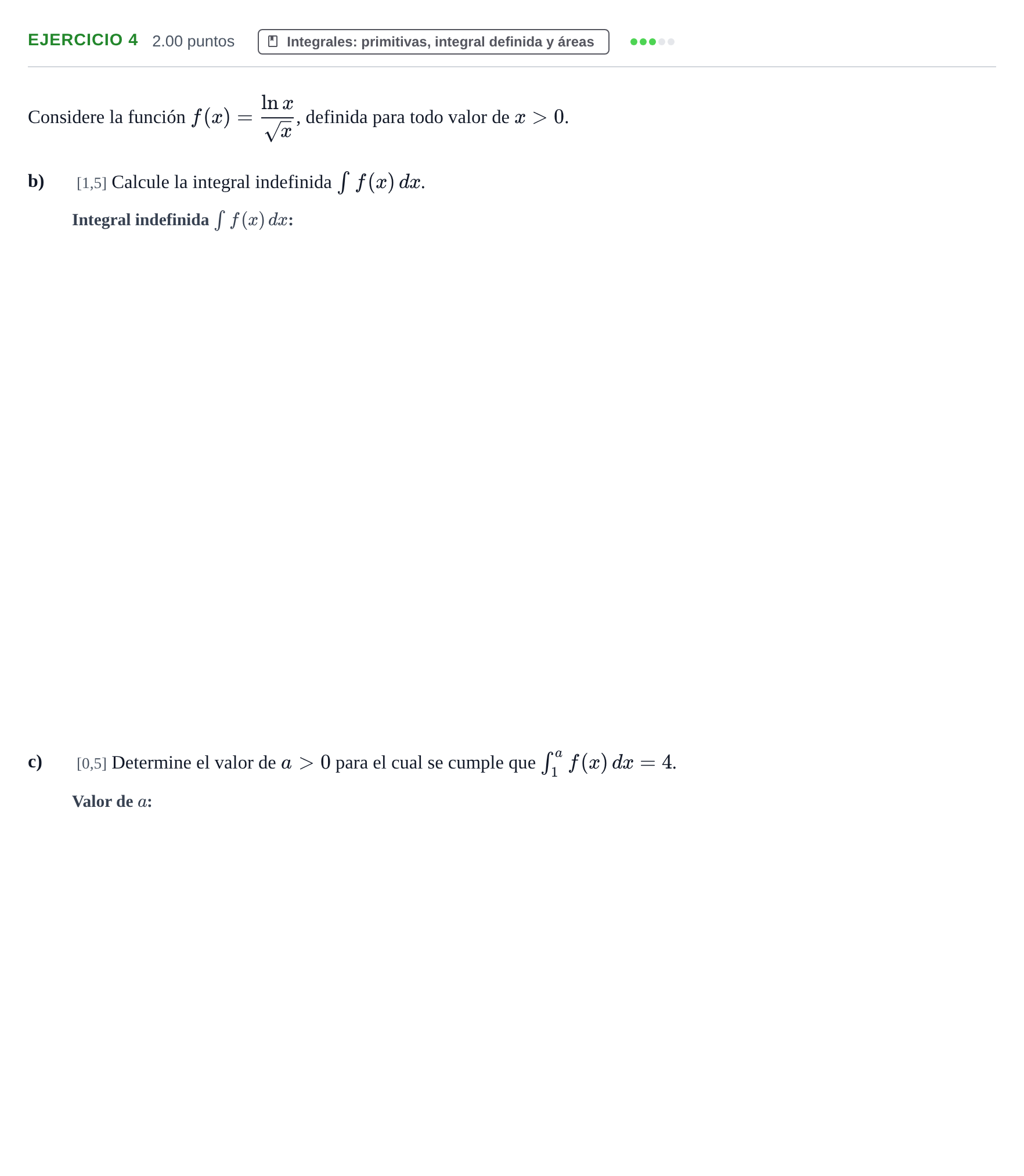 Enunciado: Ejercicio 4 - Integrales · Matemáticas II PAU Murcia Extraordinaria 2024