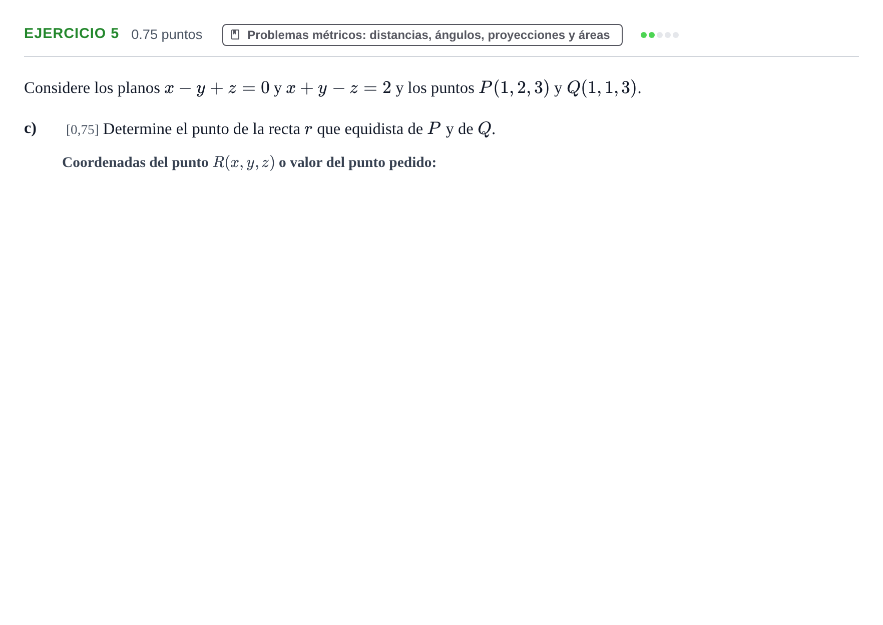 Enunciado: Ejercicio 5 - Problemas métricos · Matemáticas II PAU Murcia Extraordinaria 2024