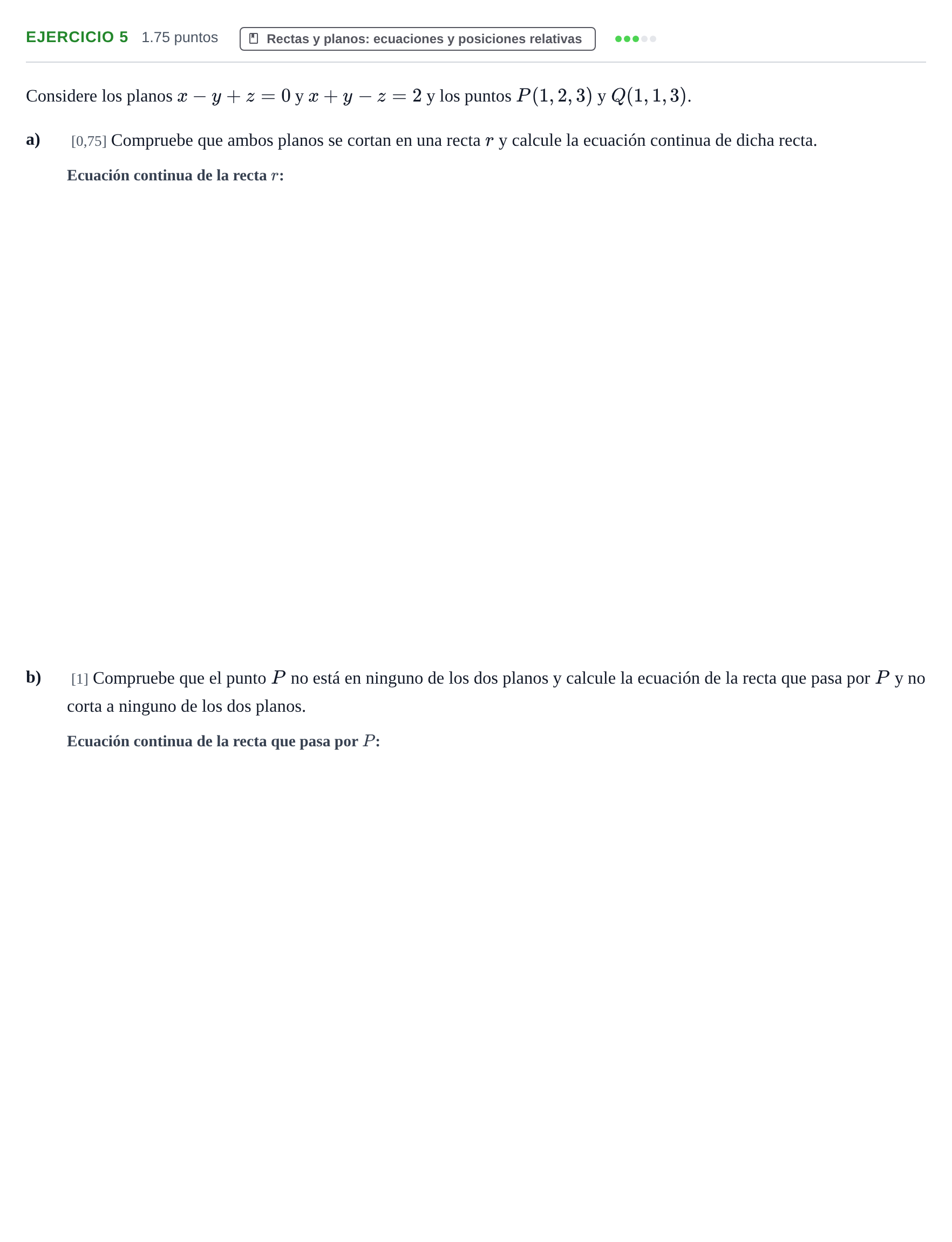 Enunciado: Ejercicio 5 - Rectas y planos · Matemáticas II PAU Murcia Extraordinaria 2024