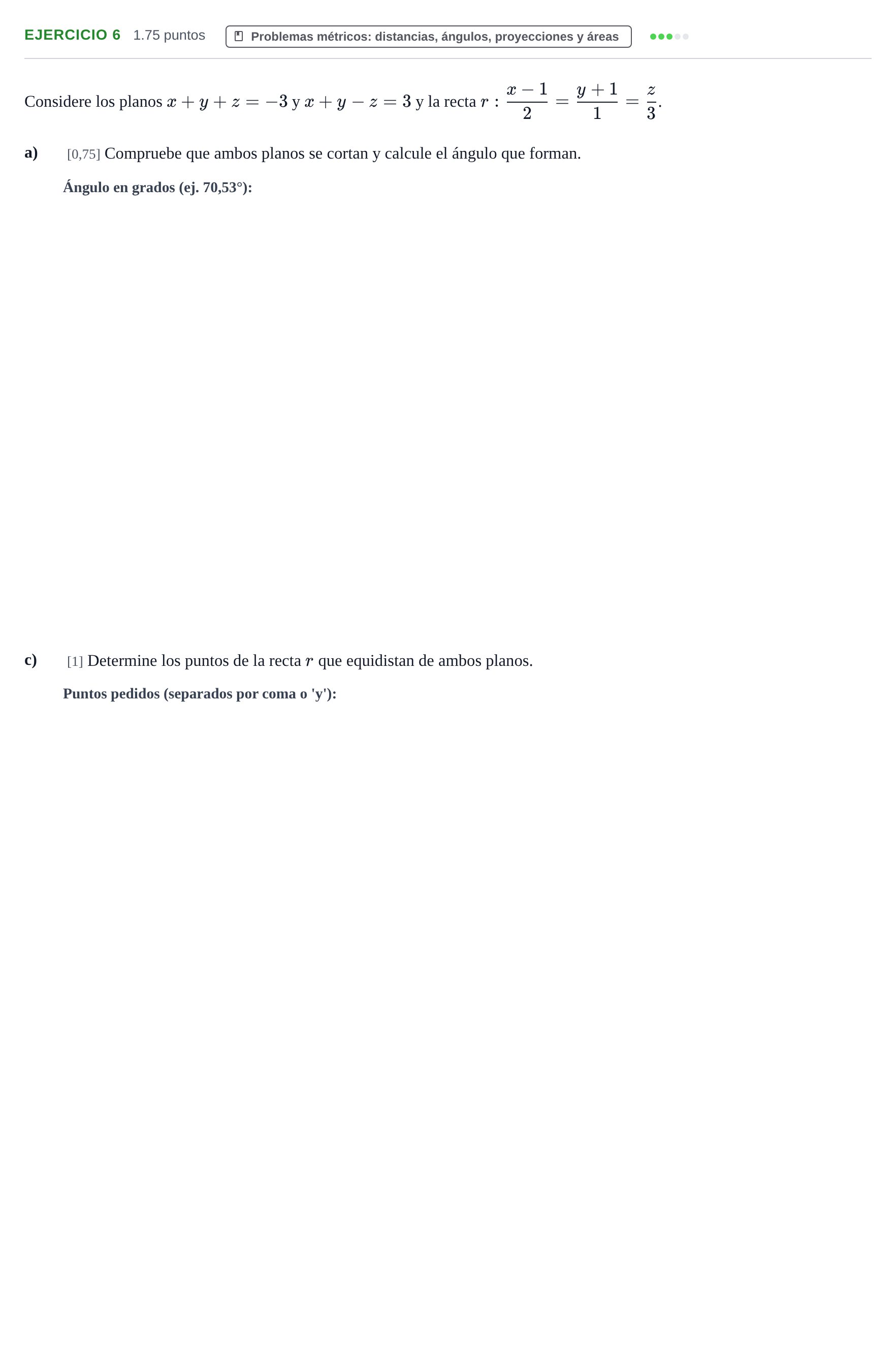 Enunciado: Ejercicio 6 - Problemas métricos · Matemáticas II PAU Murcia Extraordinaria 2024
