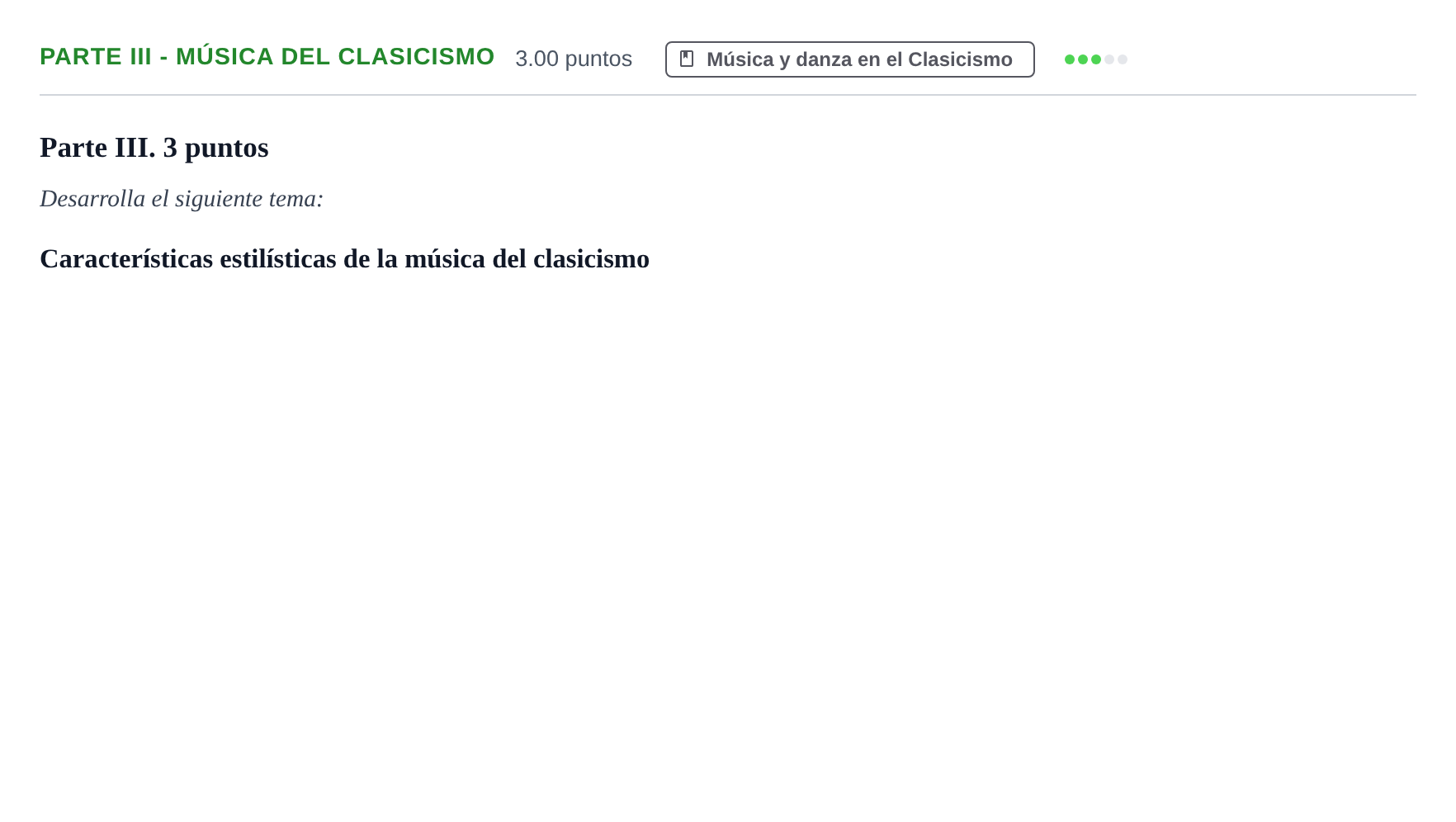 Enunciado: Ejercicio Parte III - Música del clasicismo · Historia de la Música y de la Danza PAU Murcia Extraordinaria 2024