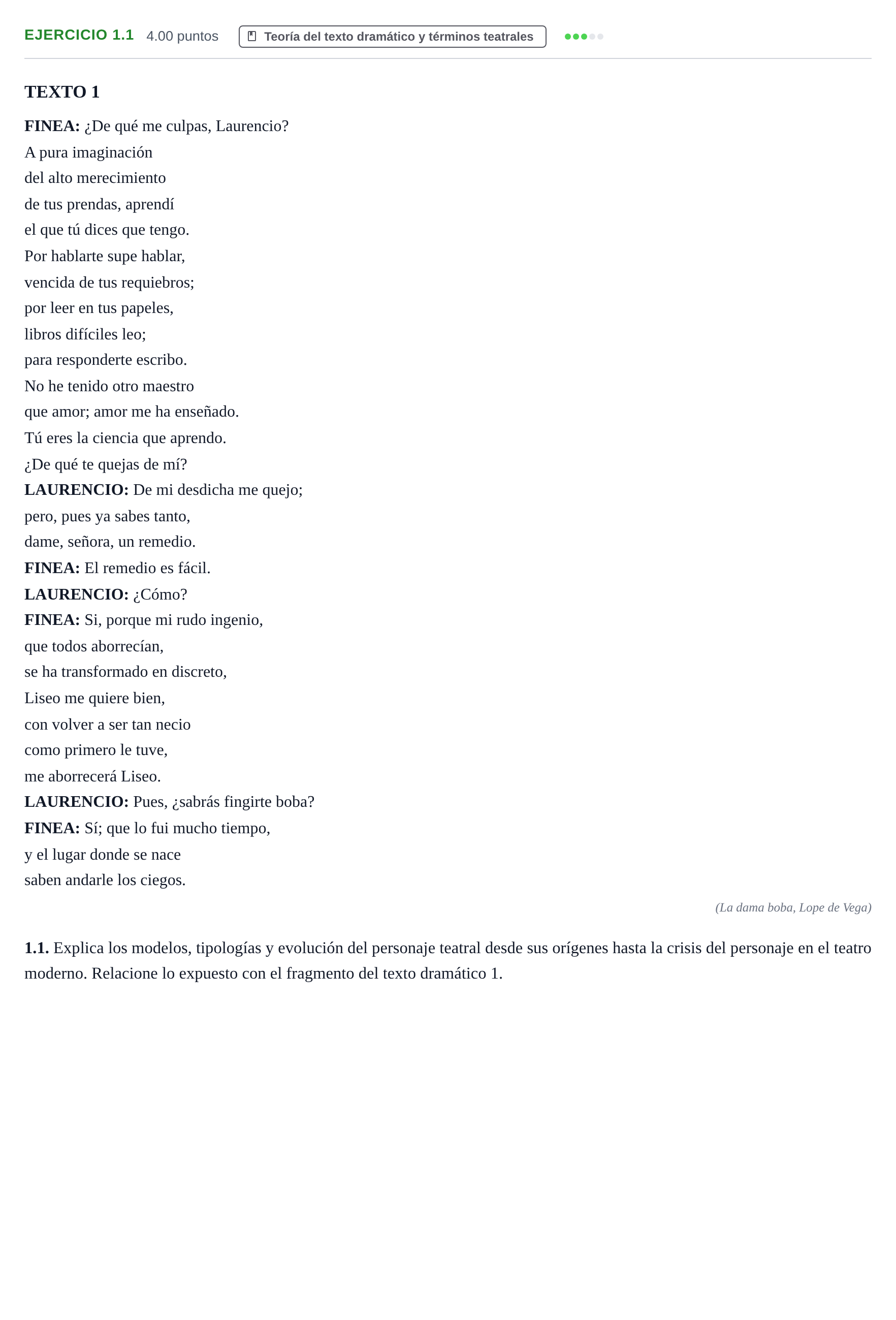 Enunciado: Ejercicio 1.1 · Literatura Dramática PAU Murcia Ordinaria 2024