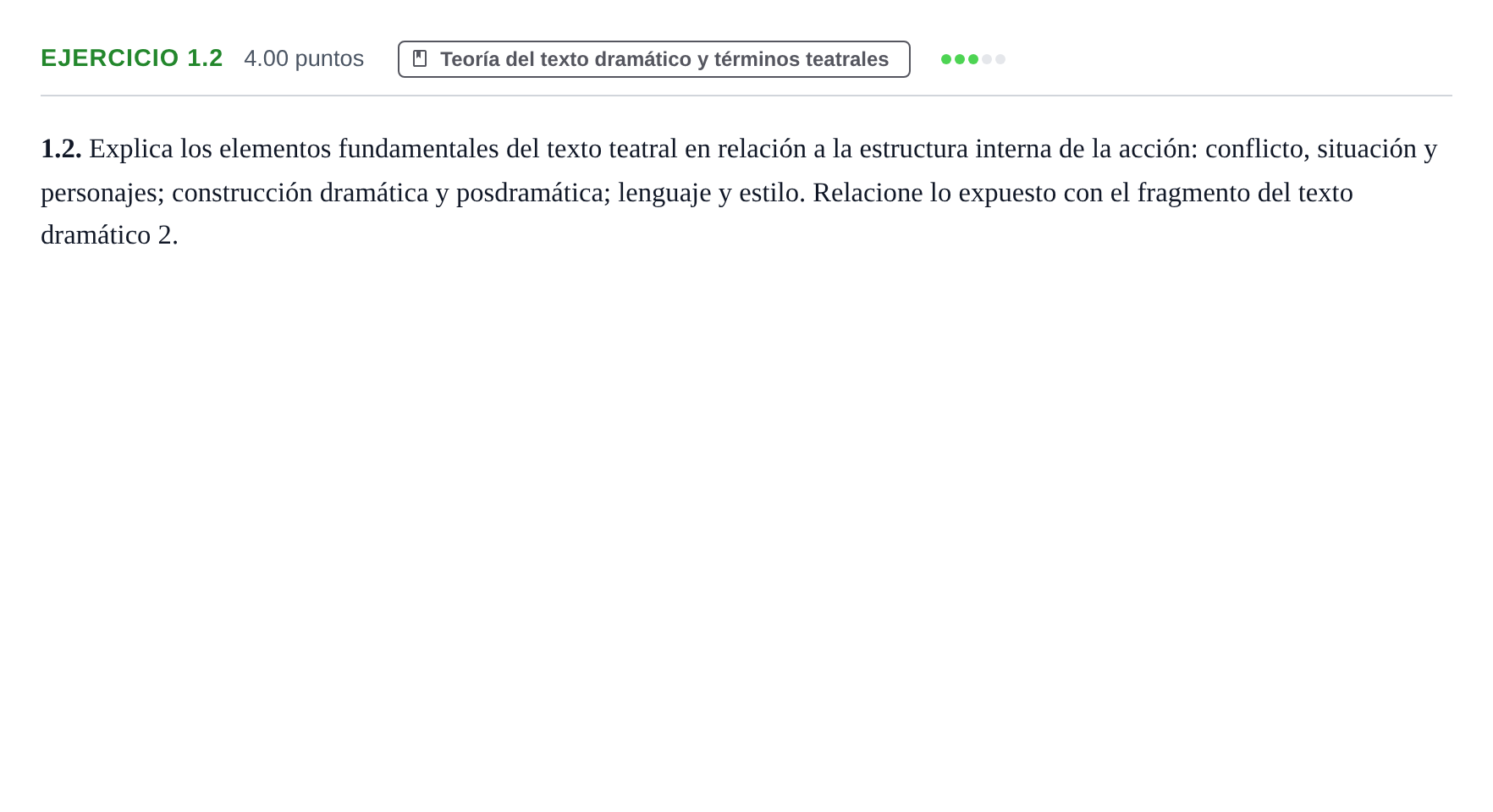 Enunciado: Ejercicio 1.2 · Literatura Dramática PAU Murcia Ordinaria 2024